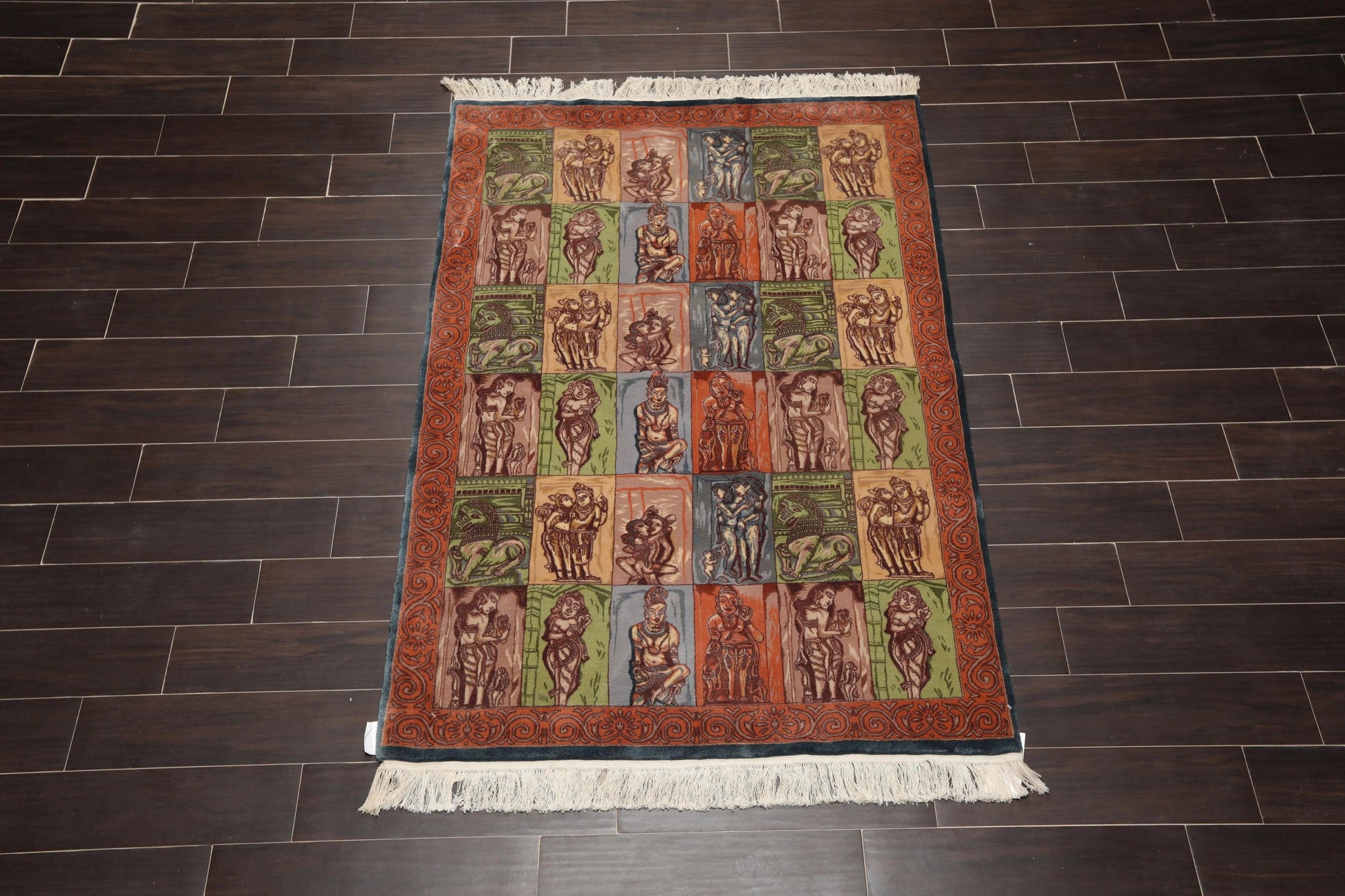 4' x 6' Hand Knotted 300 KPSI Kamasutra Panel Quam Wool Traditional Area Rug Blue-1