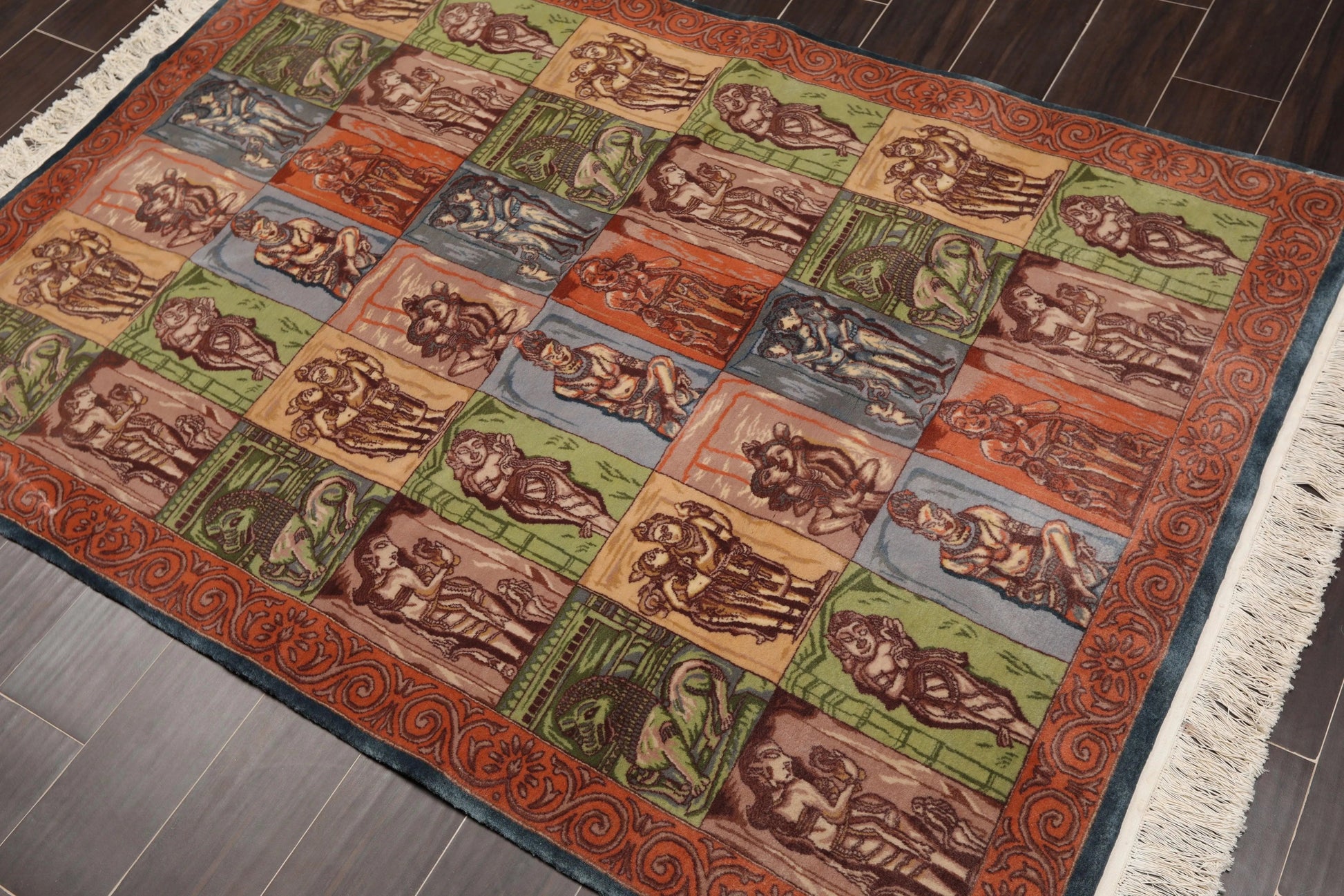 4' x 6' Hand Knotted 300 KPSI Kamasutra Panel Quam Wool Traditional Area Rug Blue-2