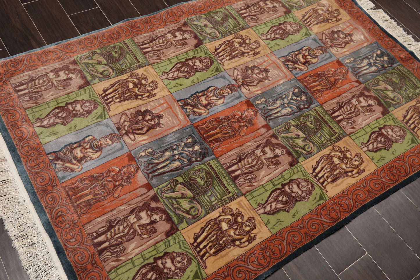 4' x 6' Hand Knotted 300 KPSI Kamasutra Panel Quam Wool Traditional Area Rug Blue-3