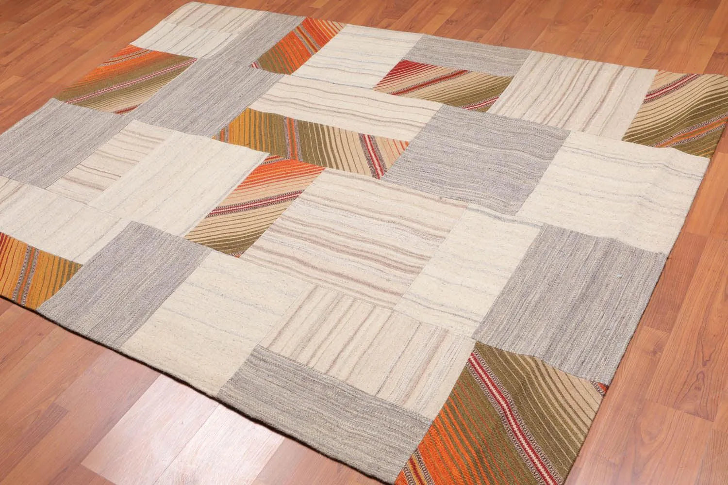 5' x 8' Hand Woven 100% Wool Flatweave Area rug Green-0