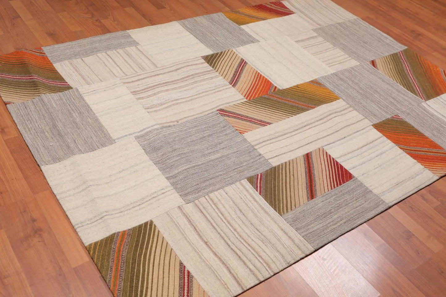 5' x 8' Hand Woven 100% Wool Flatweave Area rug Green-1