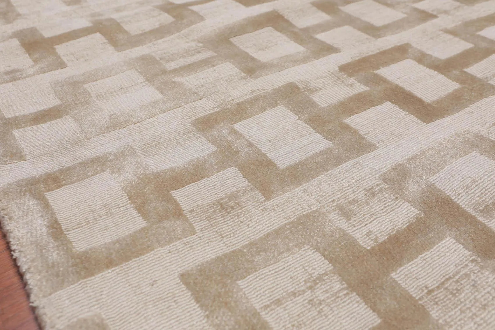 3’ x 5' Handmade Bamboo silk loop & cut pile Traditional Oriental Area rug Beige-4