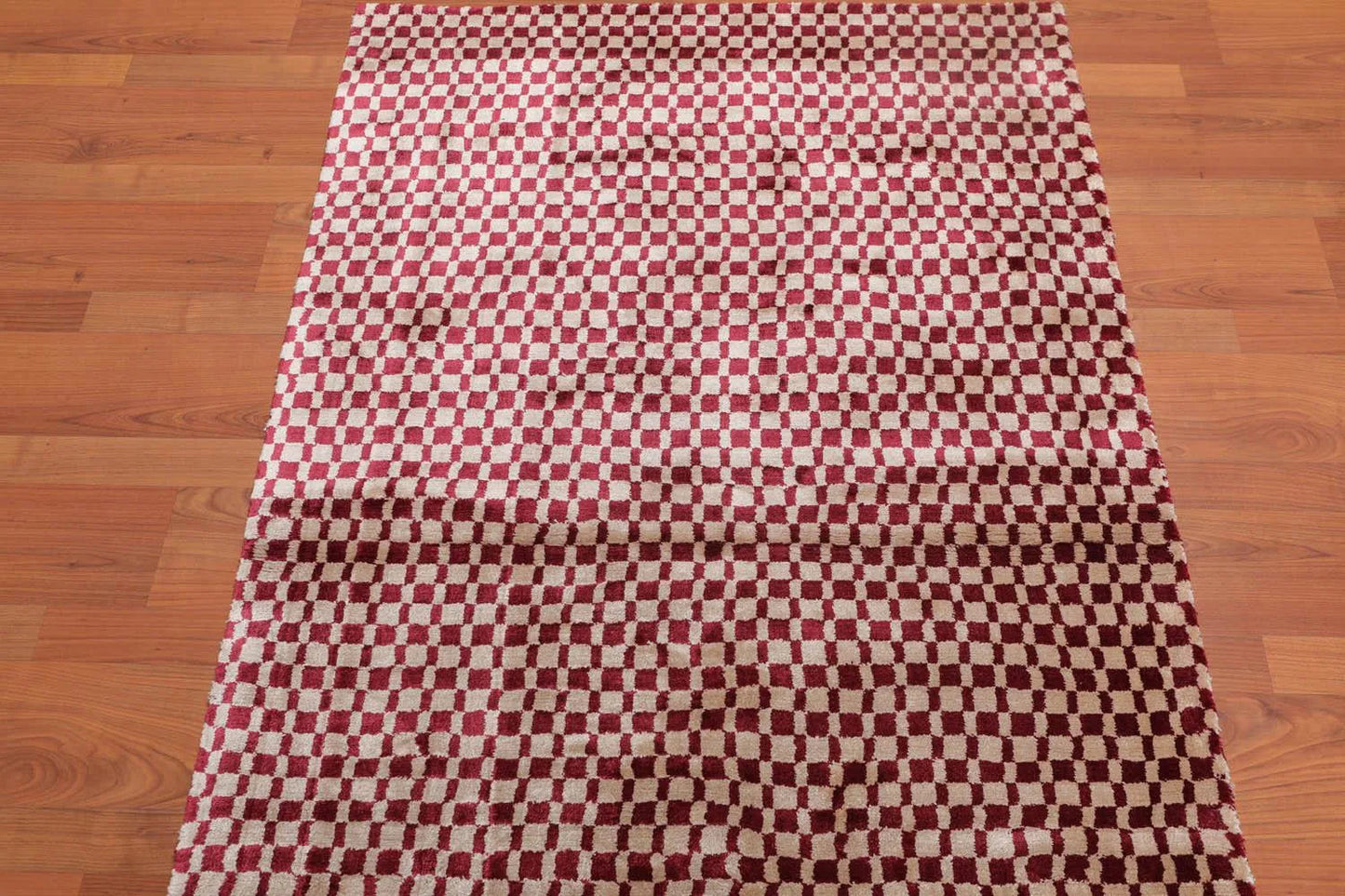 3 x 5 Hand Tufted Bamboo Silk Oriental Area Rug Cranberry, Beige Color-3