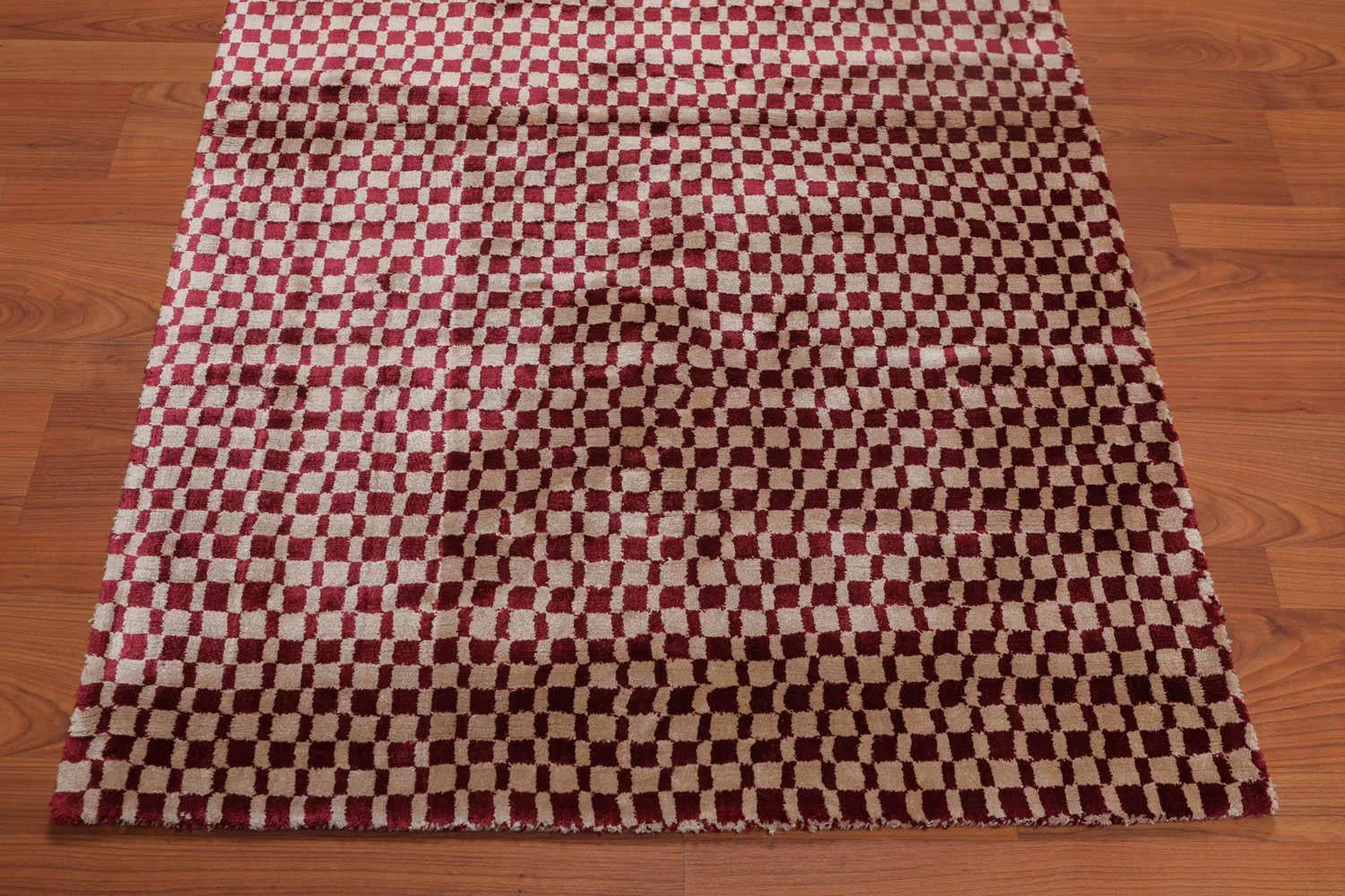 3 x 5 Hand Tufted Bamboo Silk Oriental Area Rug Cranberry, Beige Color-4