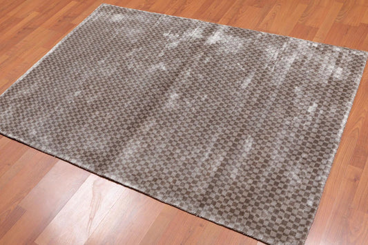 4’ x 6' Handmade Graphic 100% Bamboo silk Traditional Oriental Area rug Gray-0