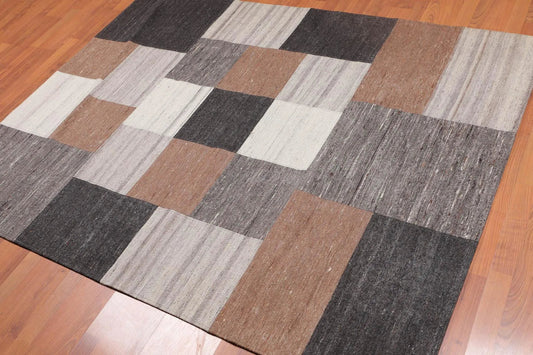 5' x 7' Hand Woven Geometric 100% Wool Modern Flatweave Area rug Earth Tones-0