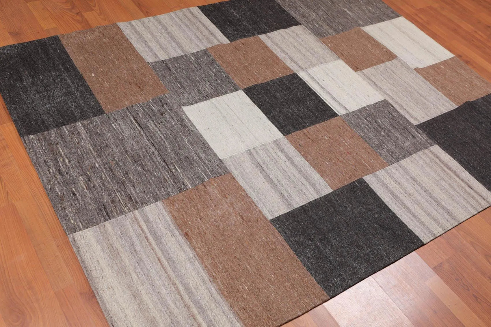 5' x 7' Hand Woven Geometric 100% Wool Modern Flatweave Area rug Earth Tones-1