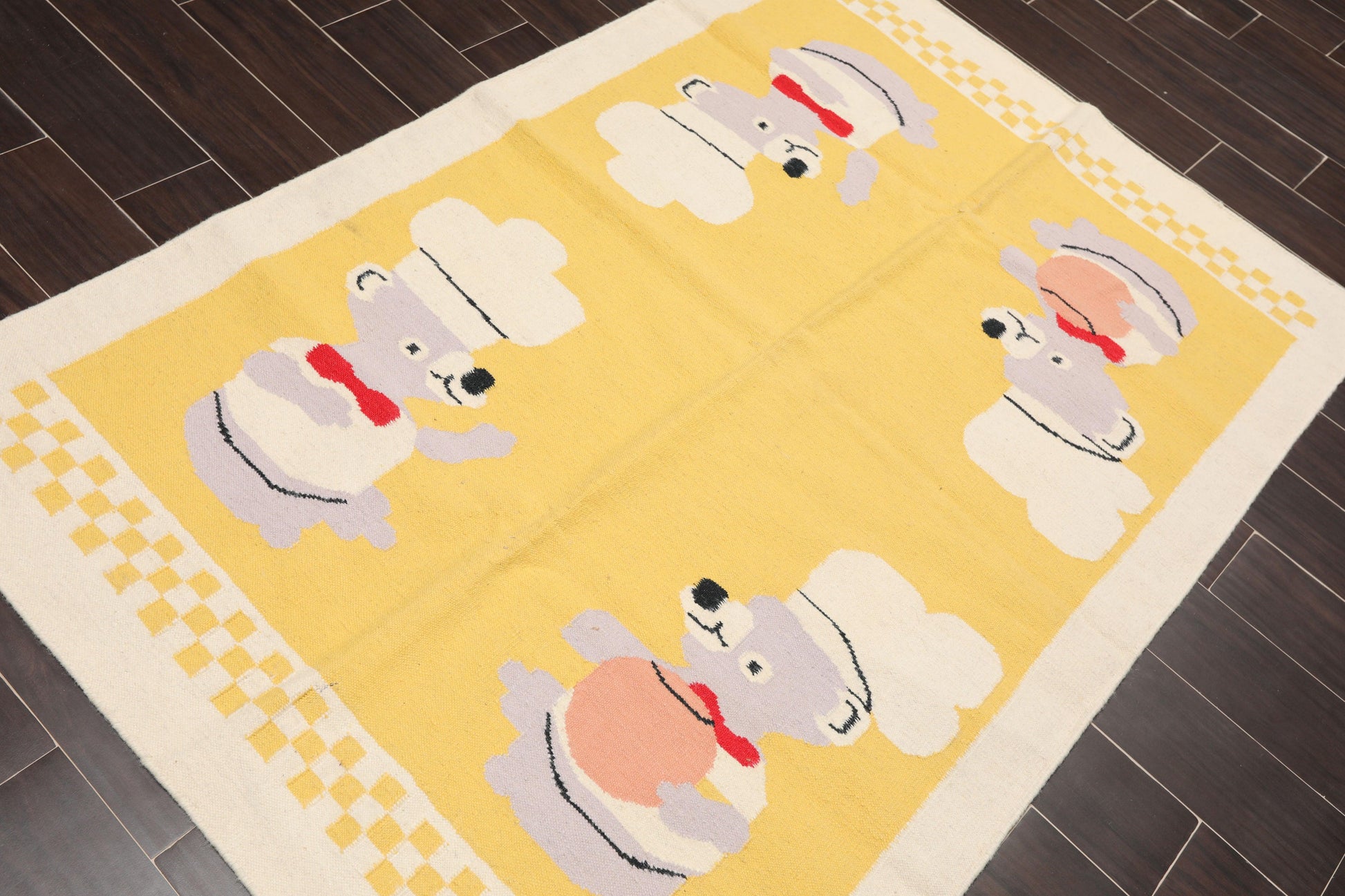 4'1"x6' Hand Woven Kids Special Reversible Dhurry Kilim Oriental Area Rug Yellow-1