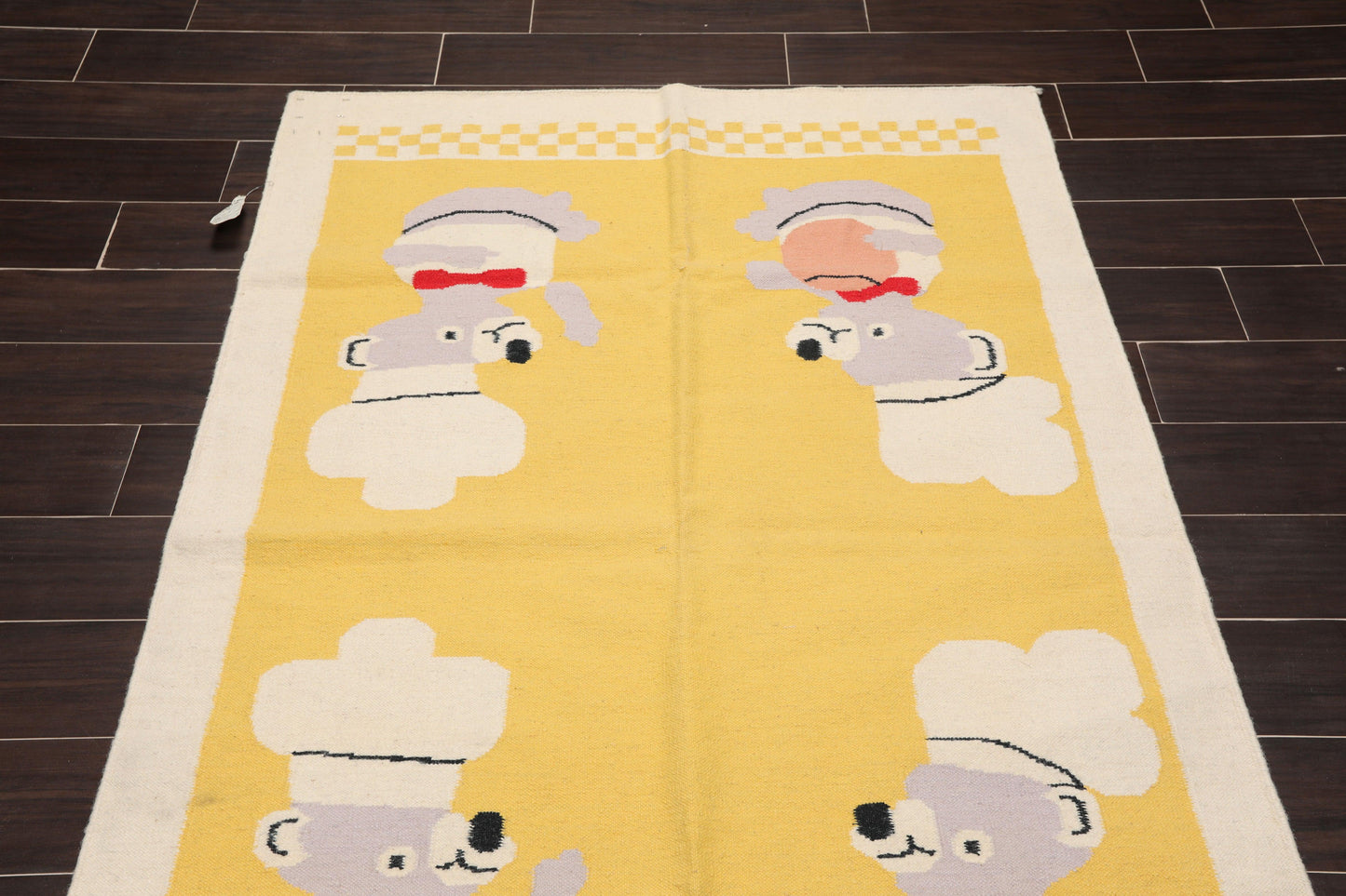 4'1"x6' Hand Woven Kids Special Reversible Dhurry Kilim Oriental Area Rug Yellow-2