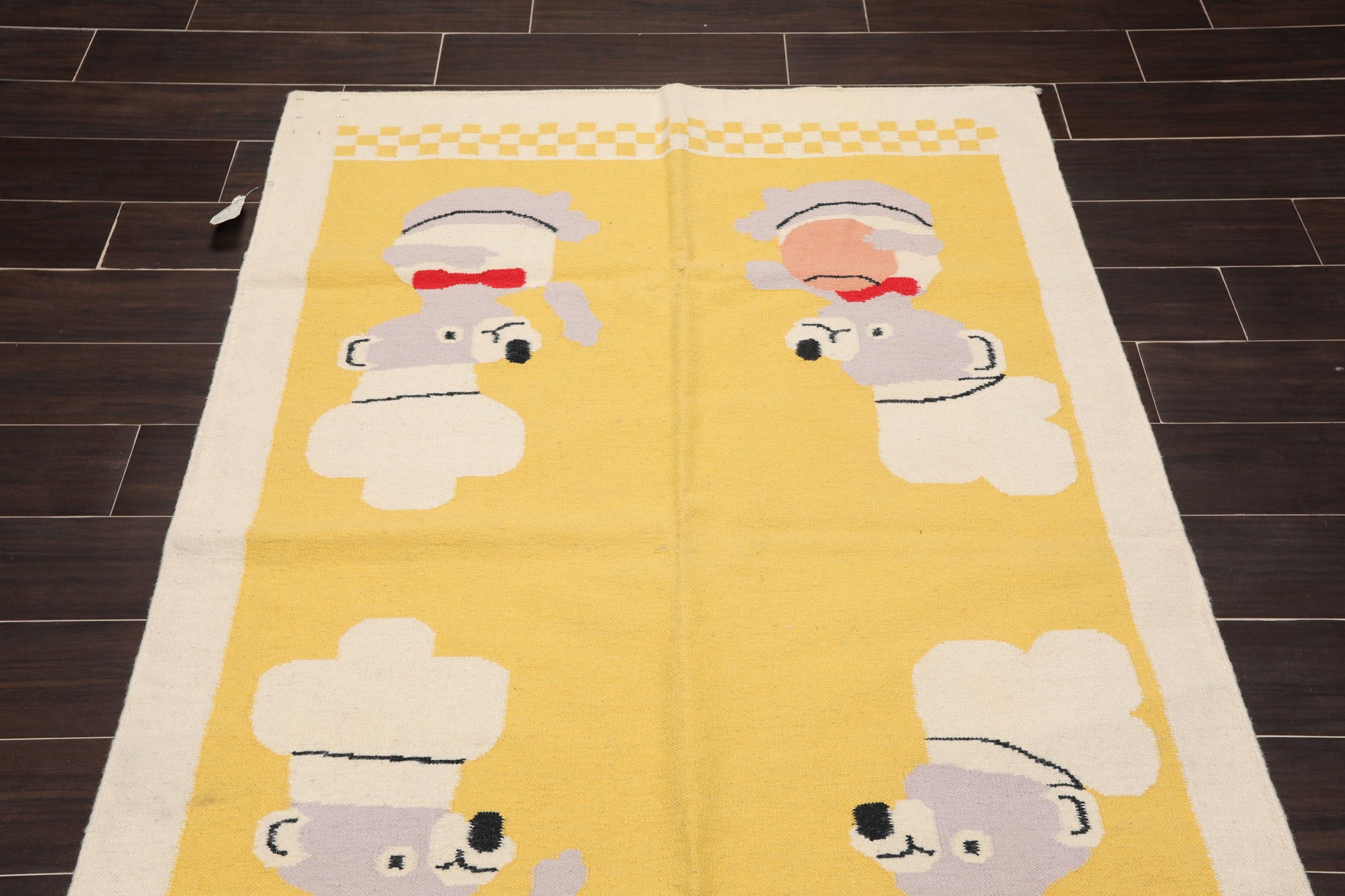 4'1"x6' Hand Woven Kids Special Reversible Dhurry Kilim Oriental Area Rug Yellow-2