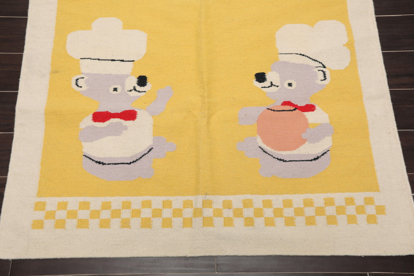 4'1"x6' Hand Woven Kids Special Reversible Dhurry Kilim Oriental Area Rug Yellow-3