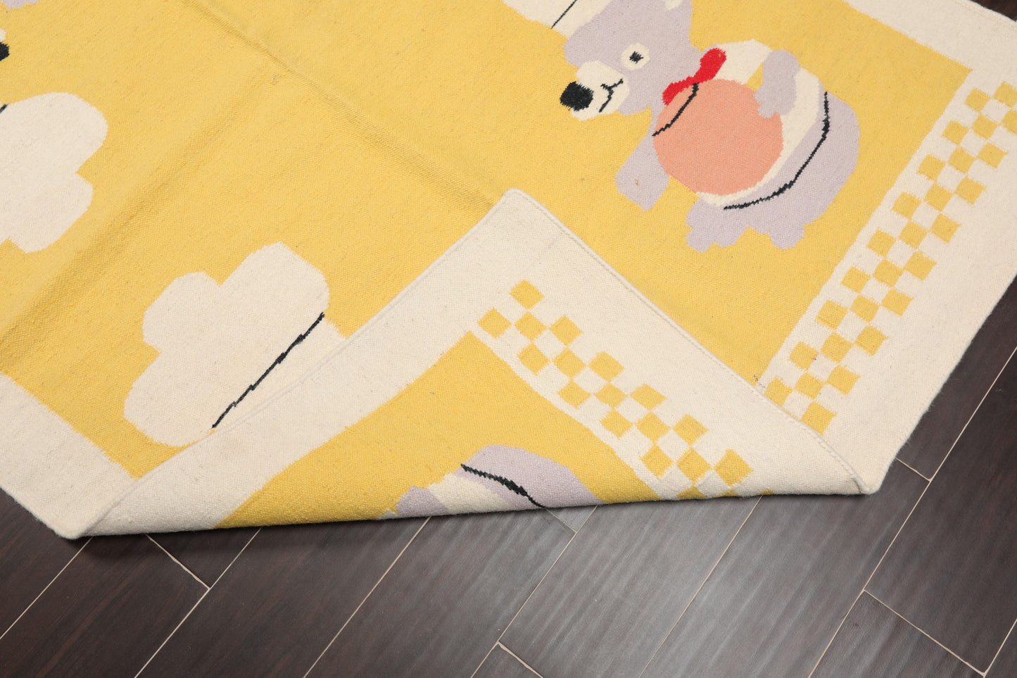 4'1"x6' Hand Woven Kids Special Reversible Dhurry Kilim Oriental Area Rug Yellow-4