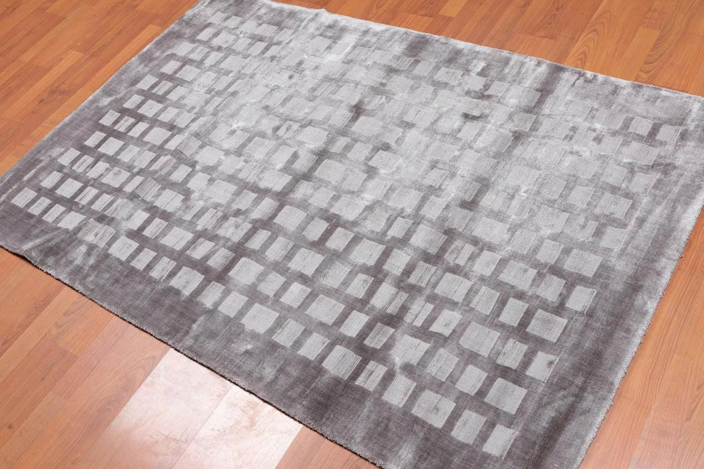 4x6 Hand Tufted Bamboo Silk   Oriental Area Rug Tone on Tone Grey, Color-1