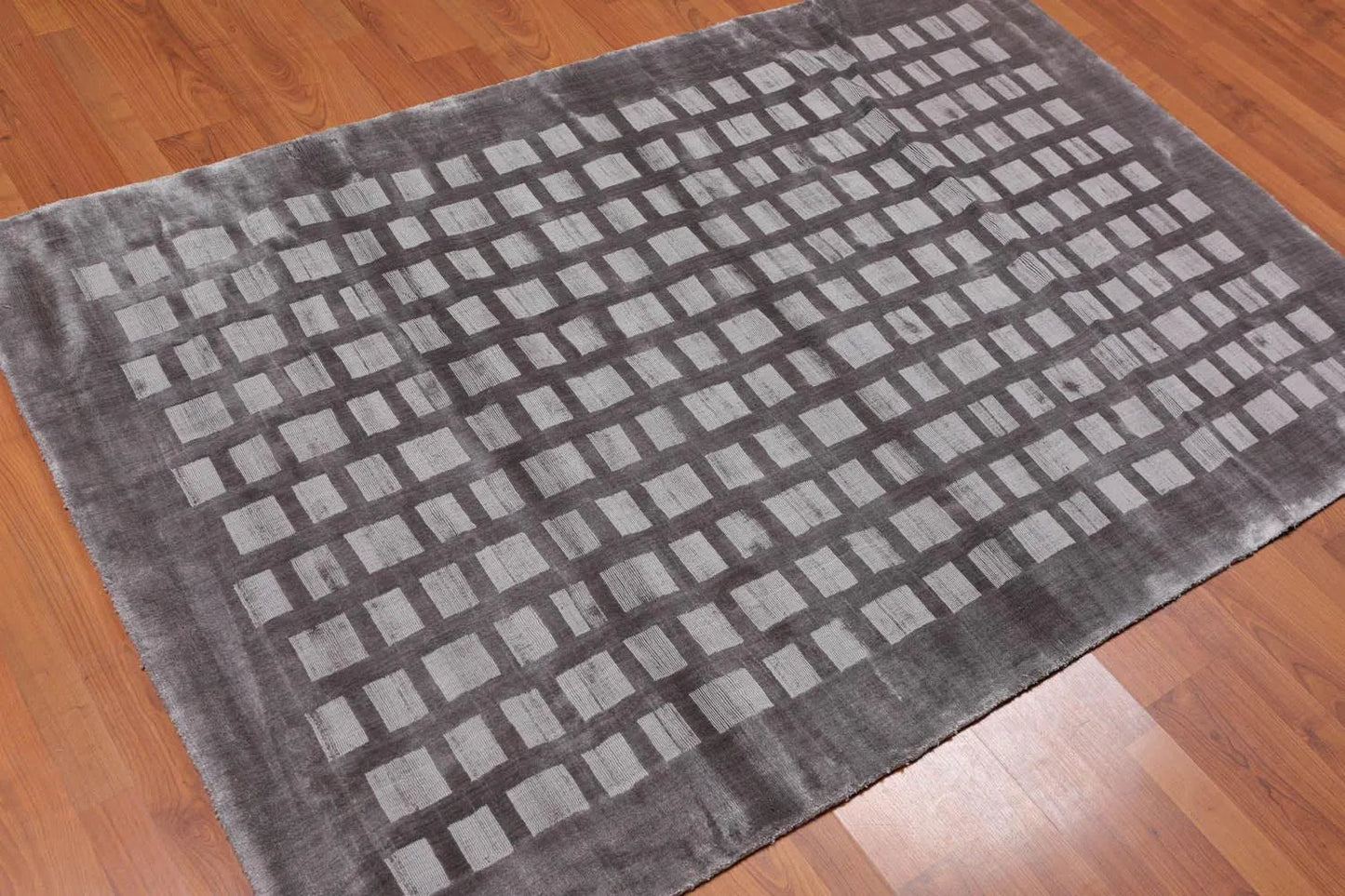4x6 Hand Tufted Bamboo Silk   Oriental Area Rug Tone on Tone Grey, Color-2