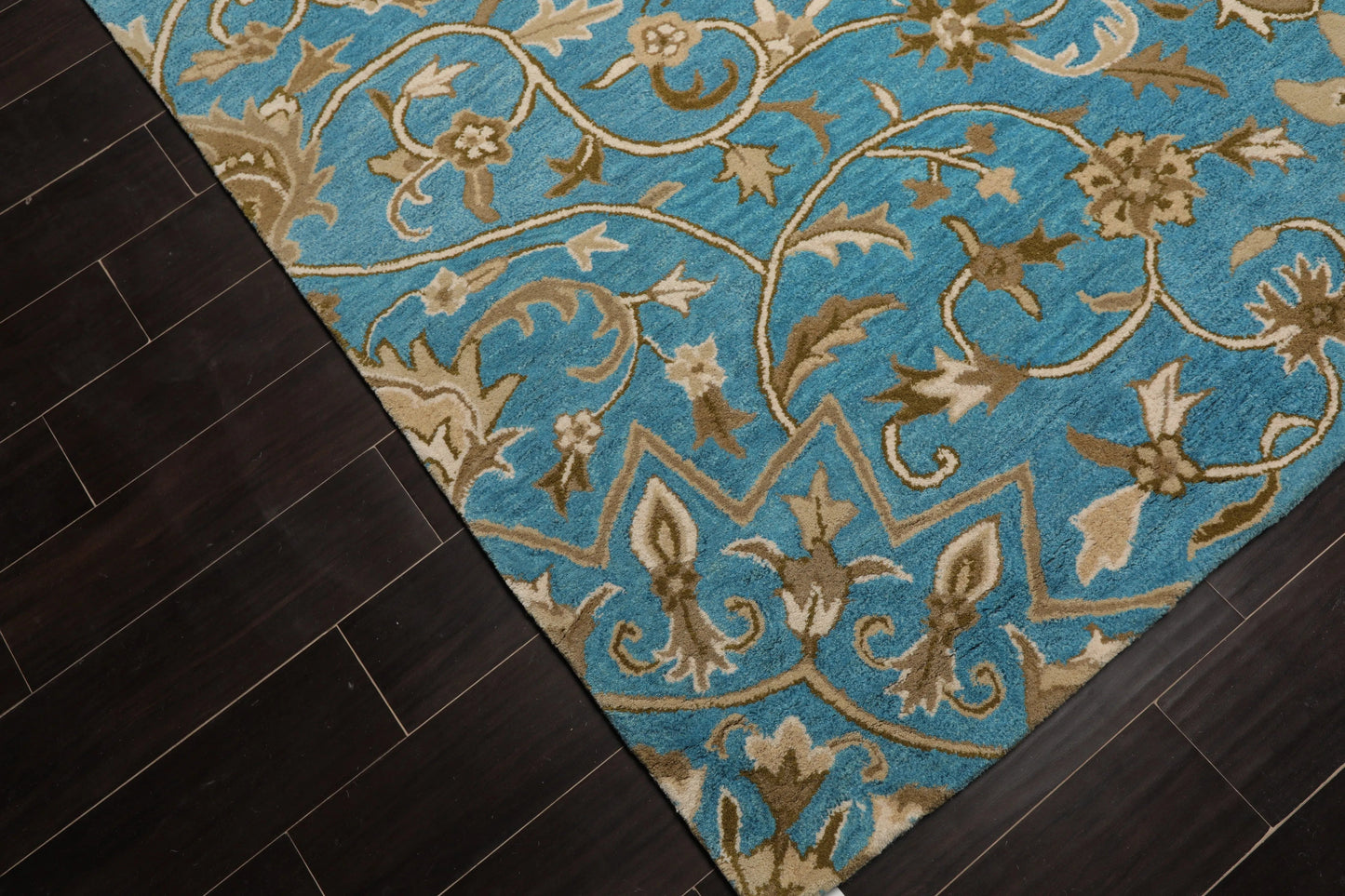 LoomBloom 7'8"x10' Aqua Hand Tufted Transitional Floral 100% Wool Oriental Area Rug-4