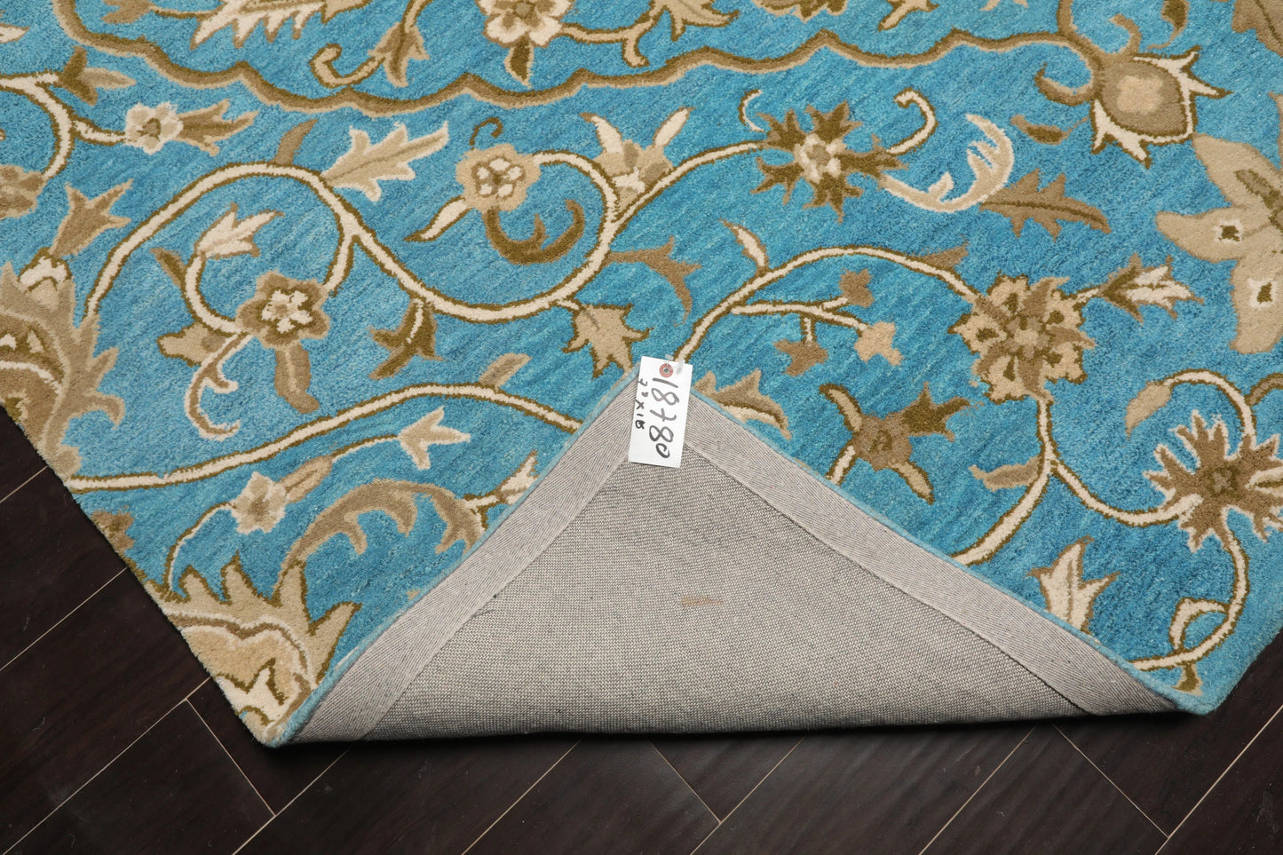 LoomBloom 7'8"x10' Aqua Hand Tufted Transitional Floral 100% Wool Oriental Area Rug-3