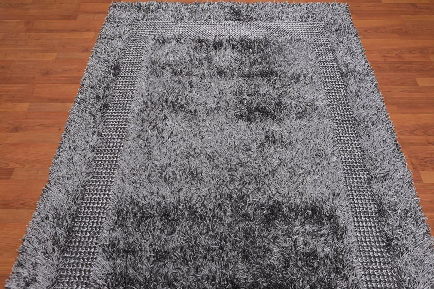 5'x7'6 Handmade Polyester Shag Oriental Area Rug Silver Gray Color-3