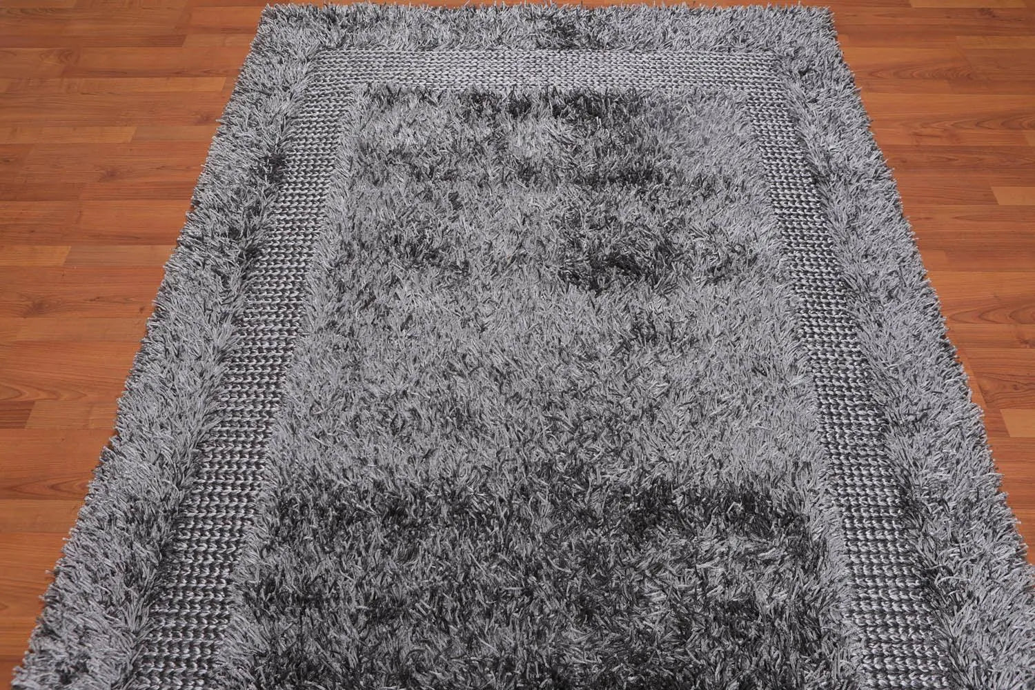 5'x7'6 Handmade Polyester Shag Oriental Area Rug Silver Gray Color-3