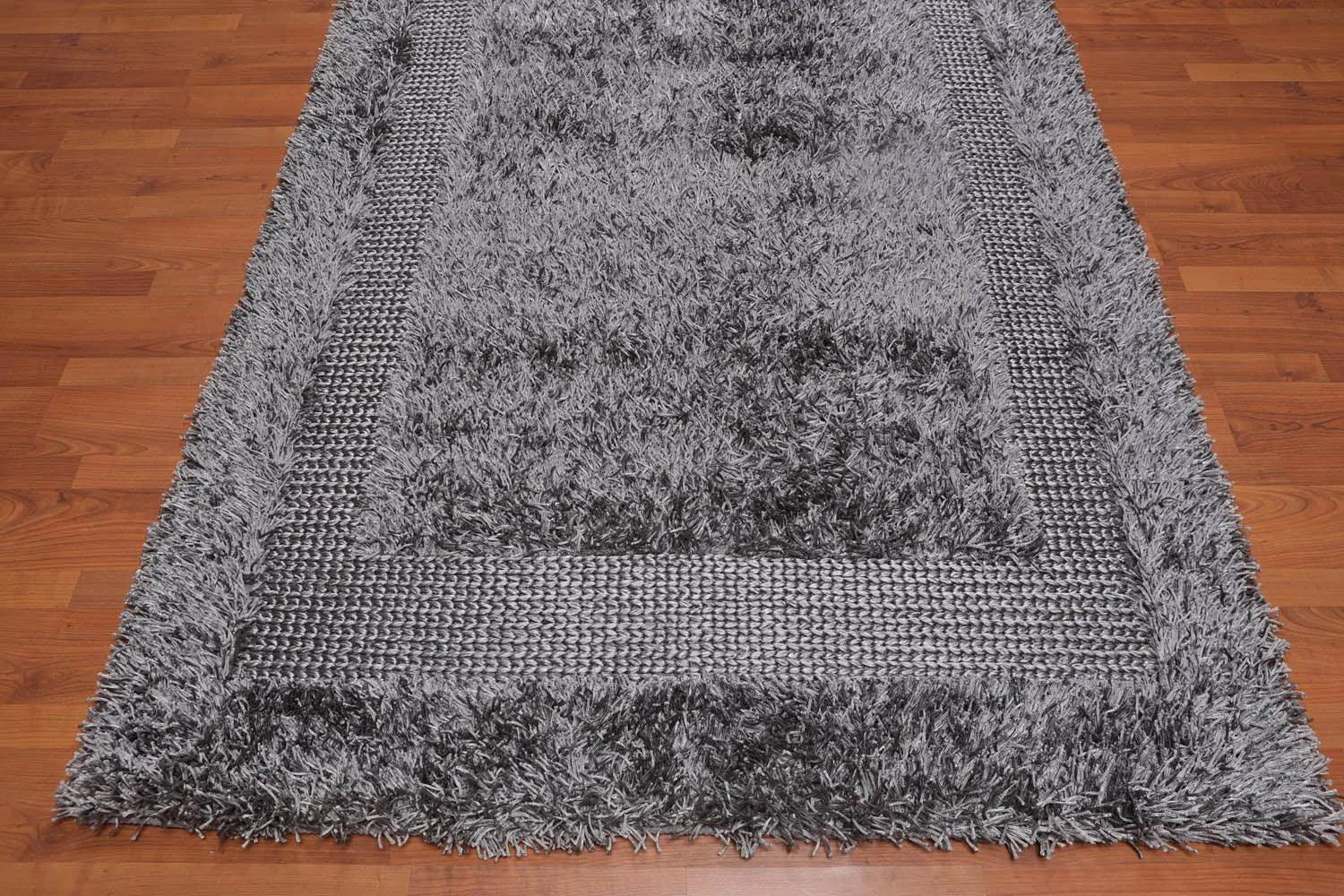 5'x7'6 Handmade Polyester Shag Oriental Area Rug Silver Gray Color-4