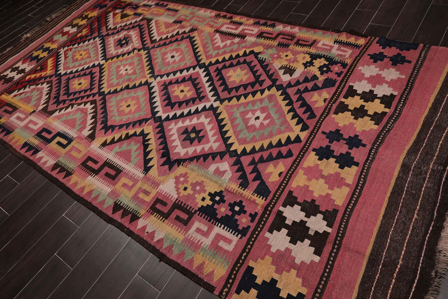 6'2"x12' Rose Vintage Hand Woven 100% Wool Southwestern Turkish Kilim Oriental Area Rug-2
