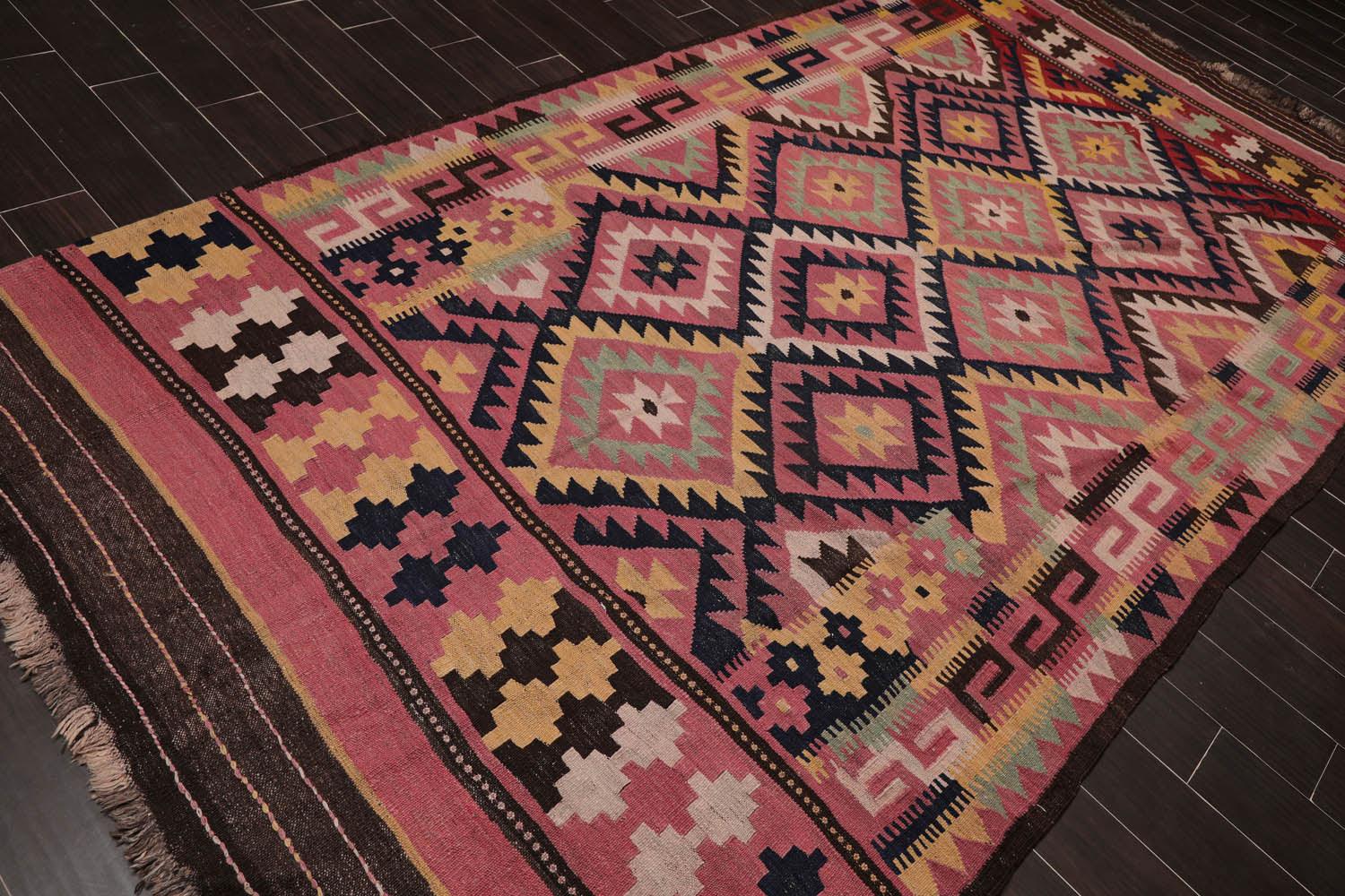 6'2"x12' Rose Vintage Hand Woven 100% Wool Southwestern Turkish Kilim Oriental Area Rug-3