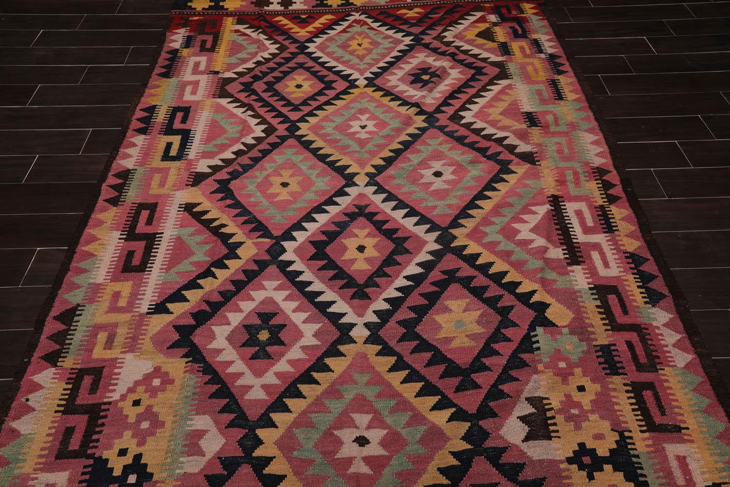 6'2"x12' Rose Vintage Hand Woven 100% Wool Southwestern Turkish Kilim Oriental Area Rug-4