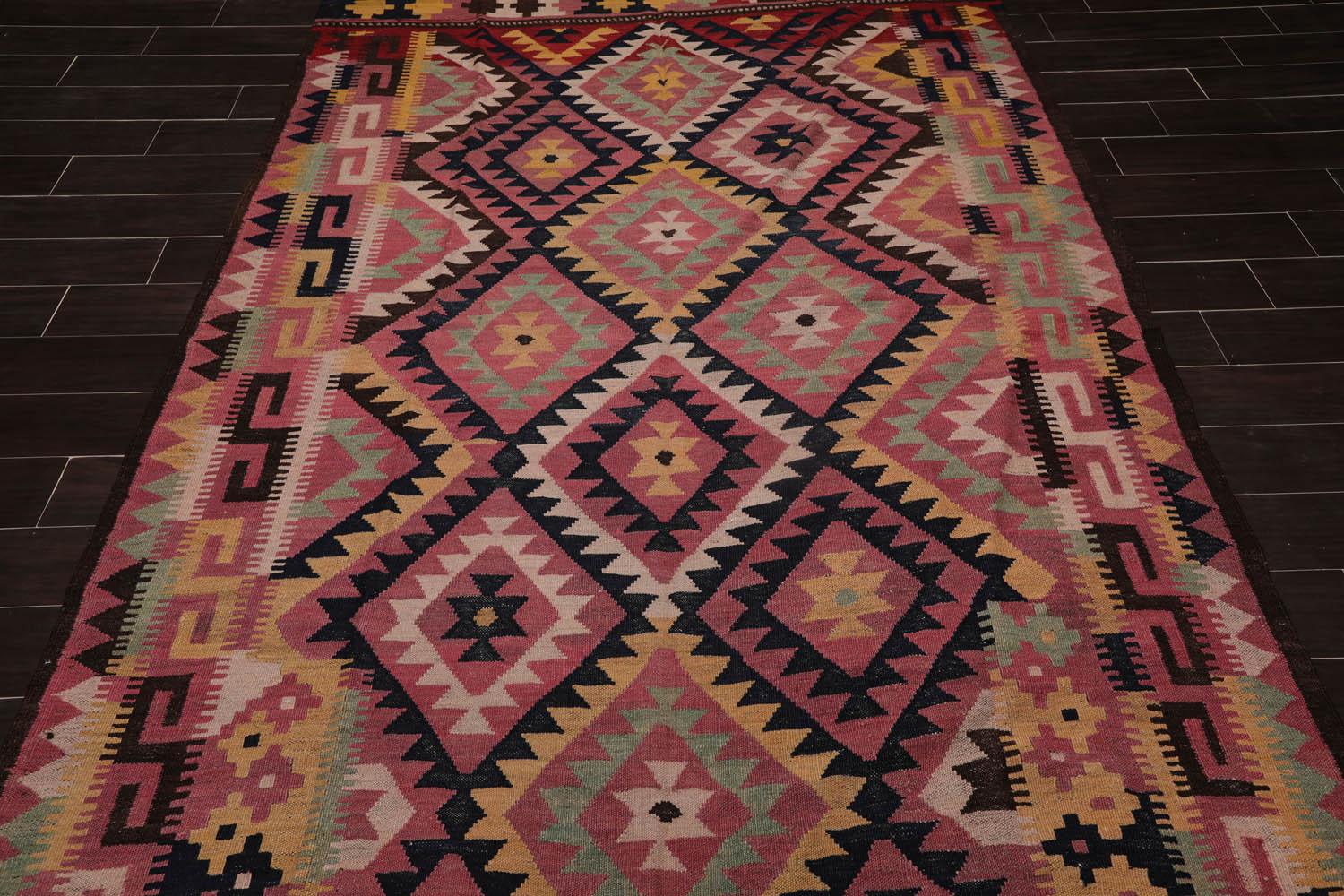 6'2"x12' Rose Vintage Hand Woven 100% Wool Southwestern Turkish Kilim Oriental Area Rug-4