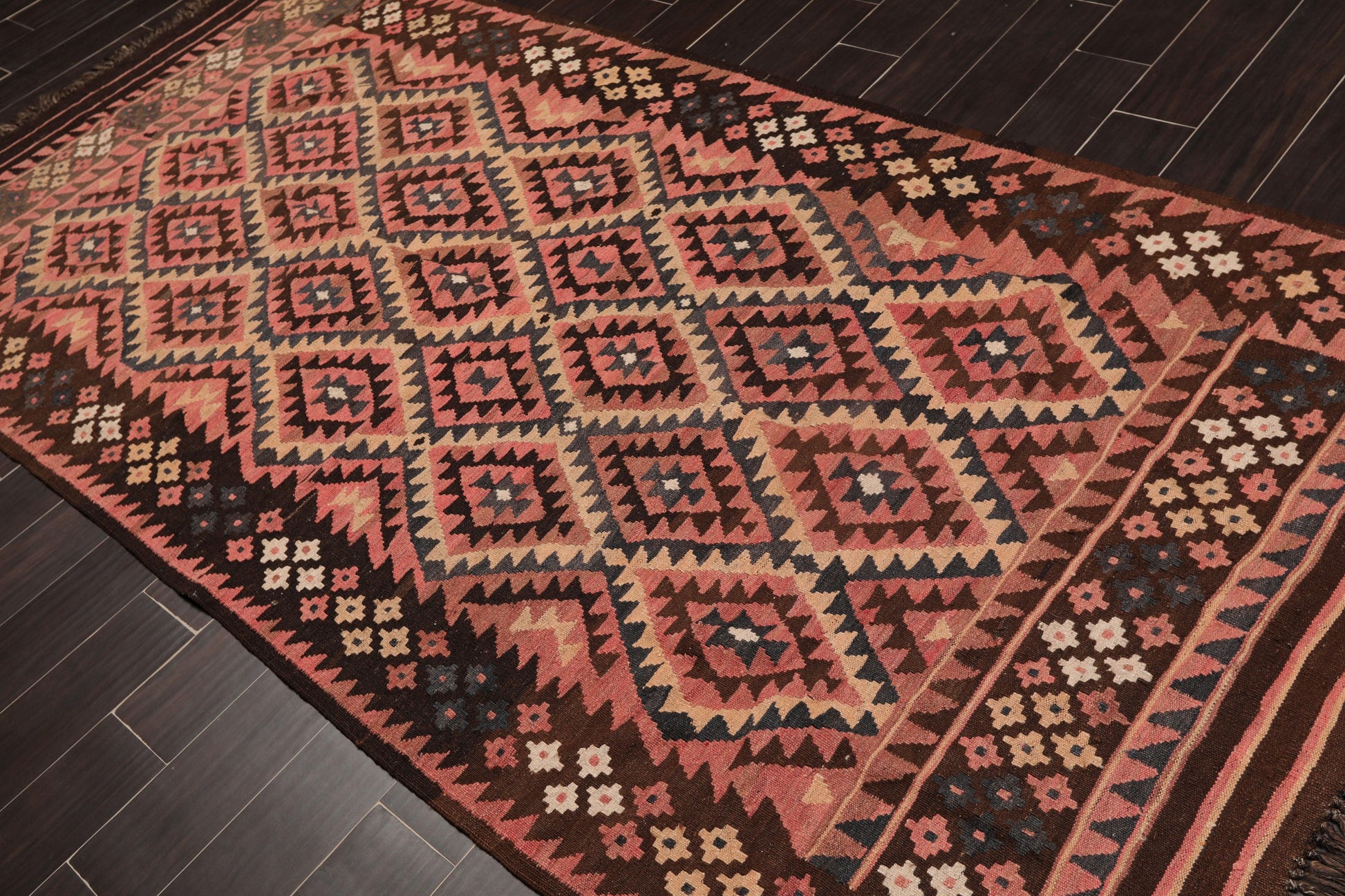 4'9"x10' Authentic Hand woven Reversible Southwestern Kilim Oriental Area Rug Rose-1