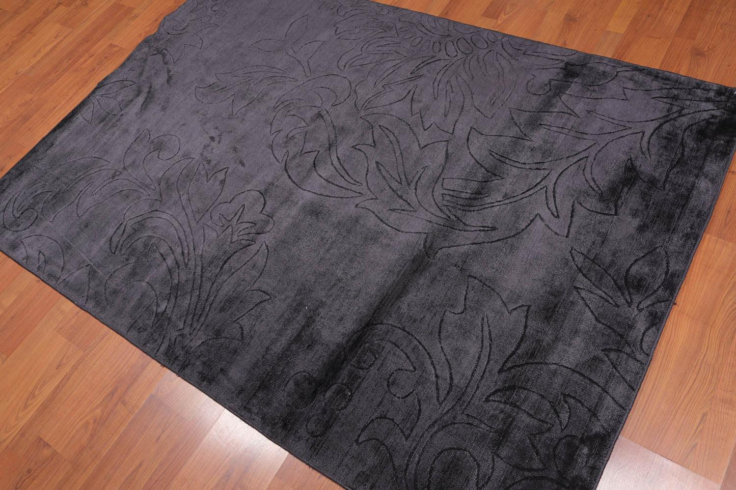 4'6" x 6’10" Handmade 100% Bamboo silk Area rug Modern Charcoal-0