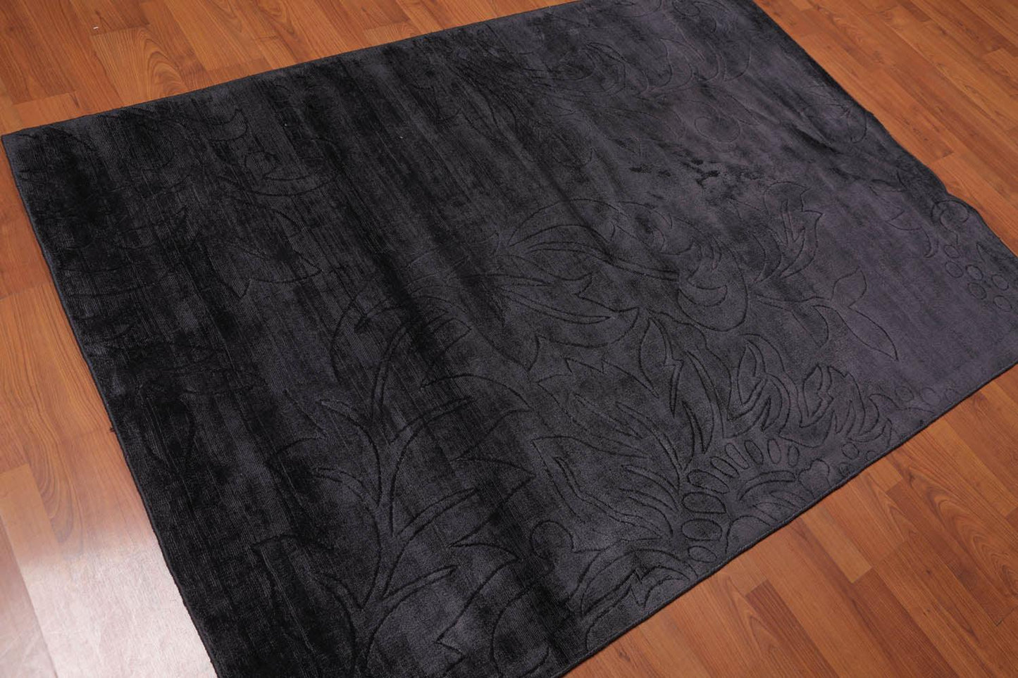 4'6" x 6’10" Handmade 100% Bamboo silk Area rug Modern Charcoal-1
