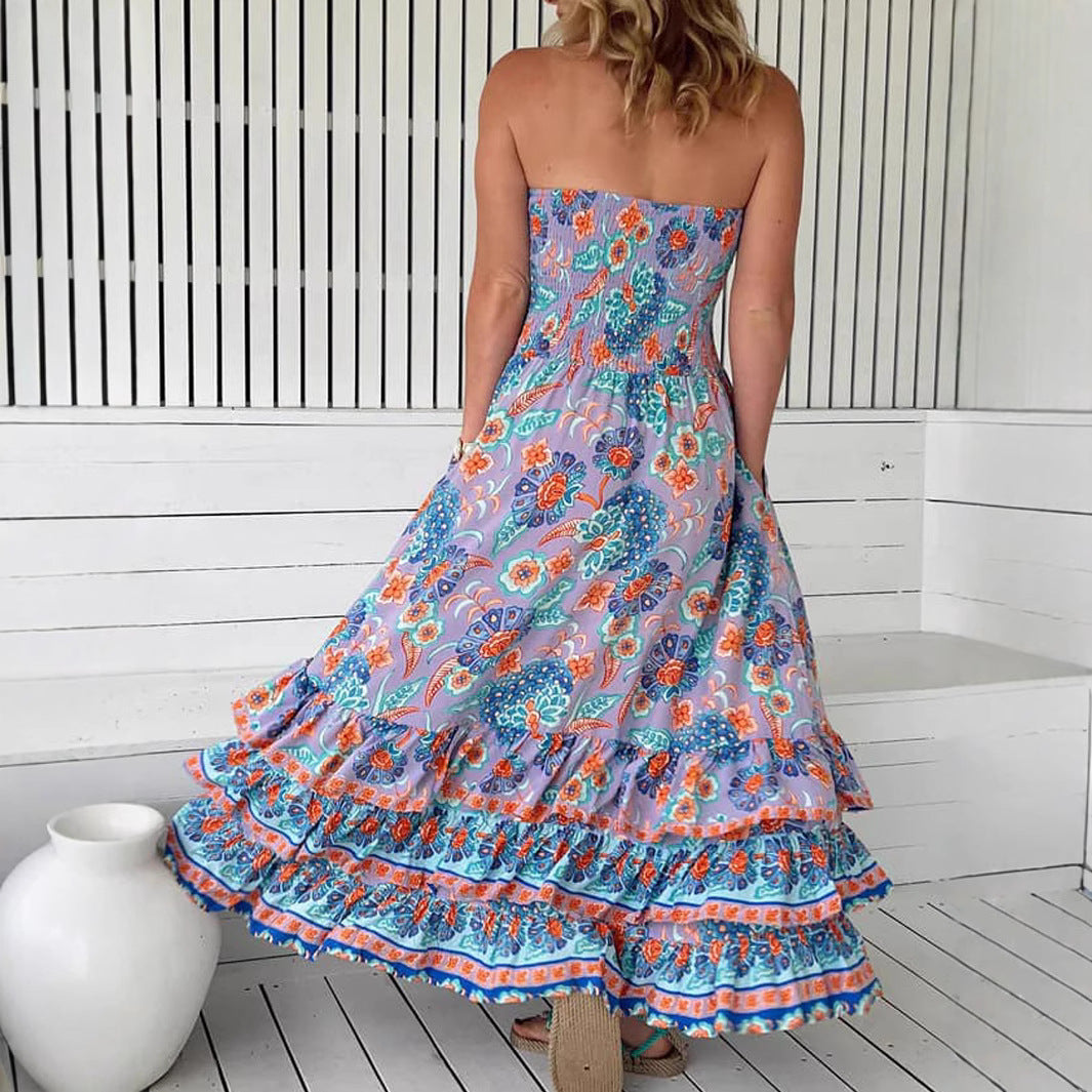 Style Sexy Fitted Multi-layer Ruffle Tiered Strapless Long Dress for Women