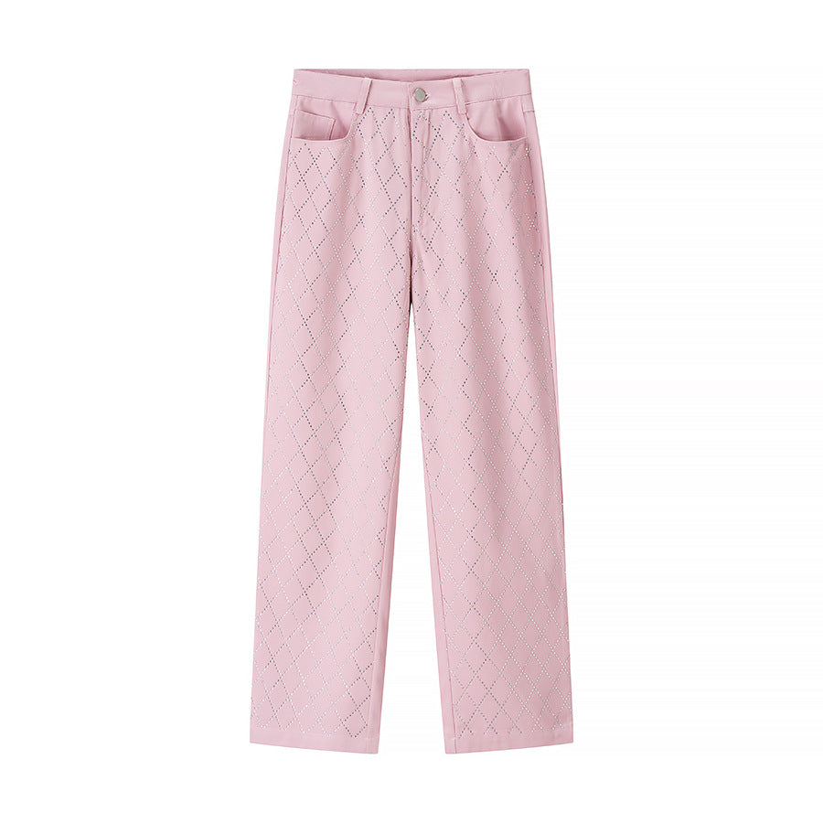 Casual diamond studded casual denim pants for women