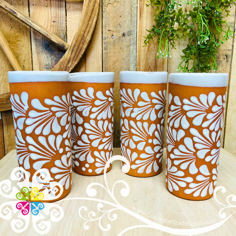 Set of 4 Natural/White Espiga Cilindro Tall Cup - Set Clay Cup