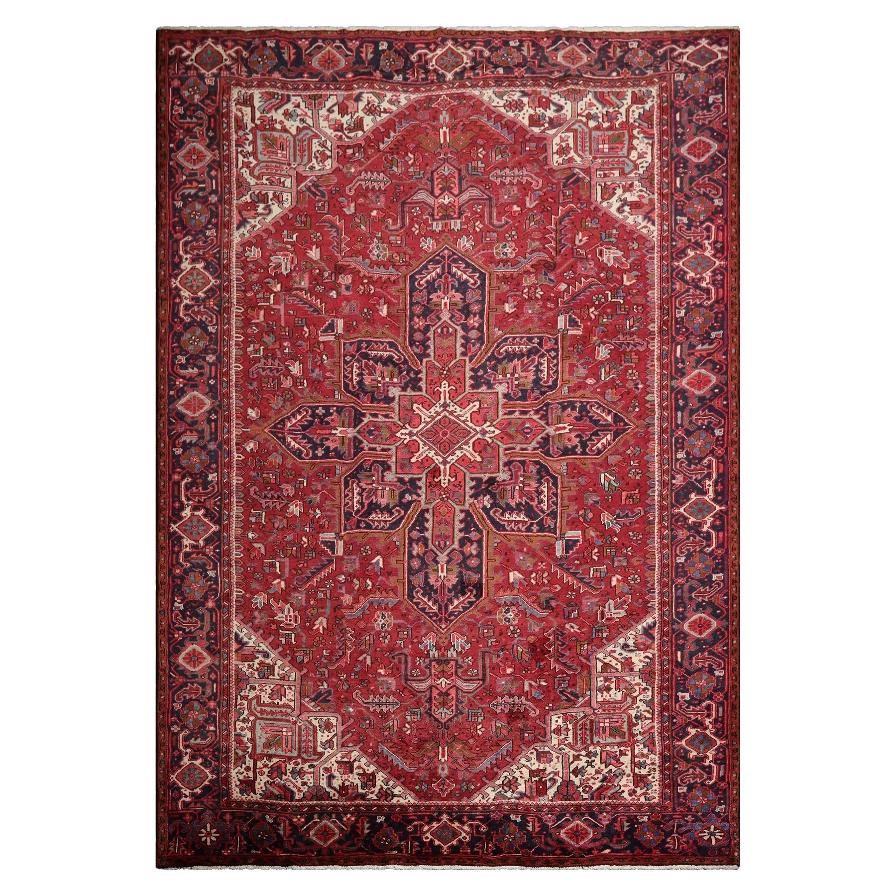 9'1" x 13'2" Masterpiece Hand Knotted Wool Authentic Herizz Oriental Area Rug Red with Orange Undertones-2