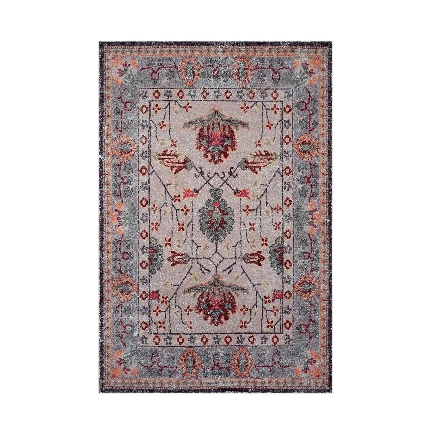 Multi Size Peach, Gray Handmade Hand-Woven Traditional Polyester Oriental Area Rug-1