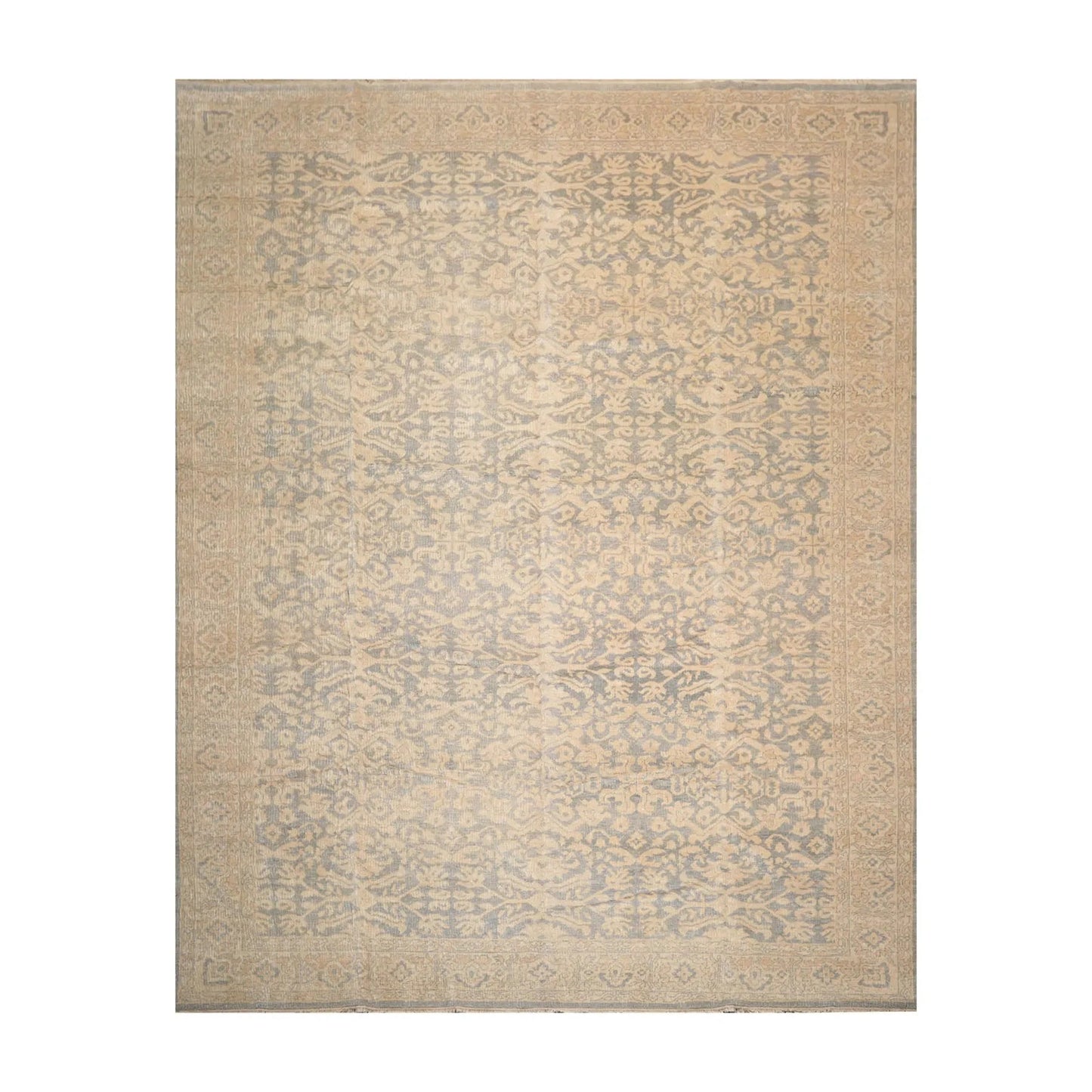 10' x 14' Hand Knotted Wool Antique Reproduction Erased Pattern Area Rug Beige-1