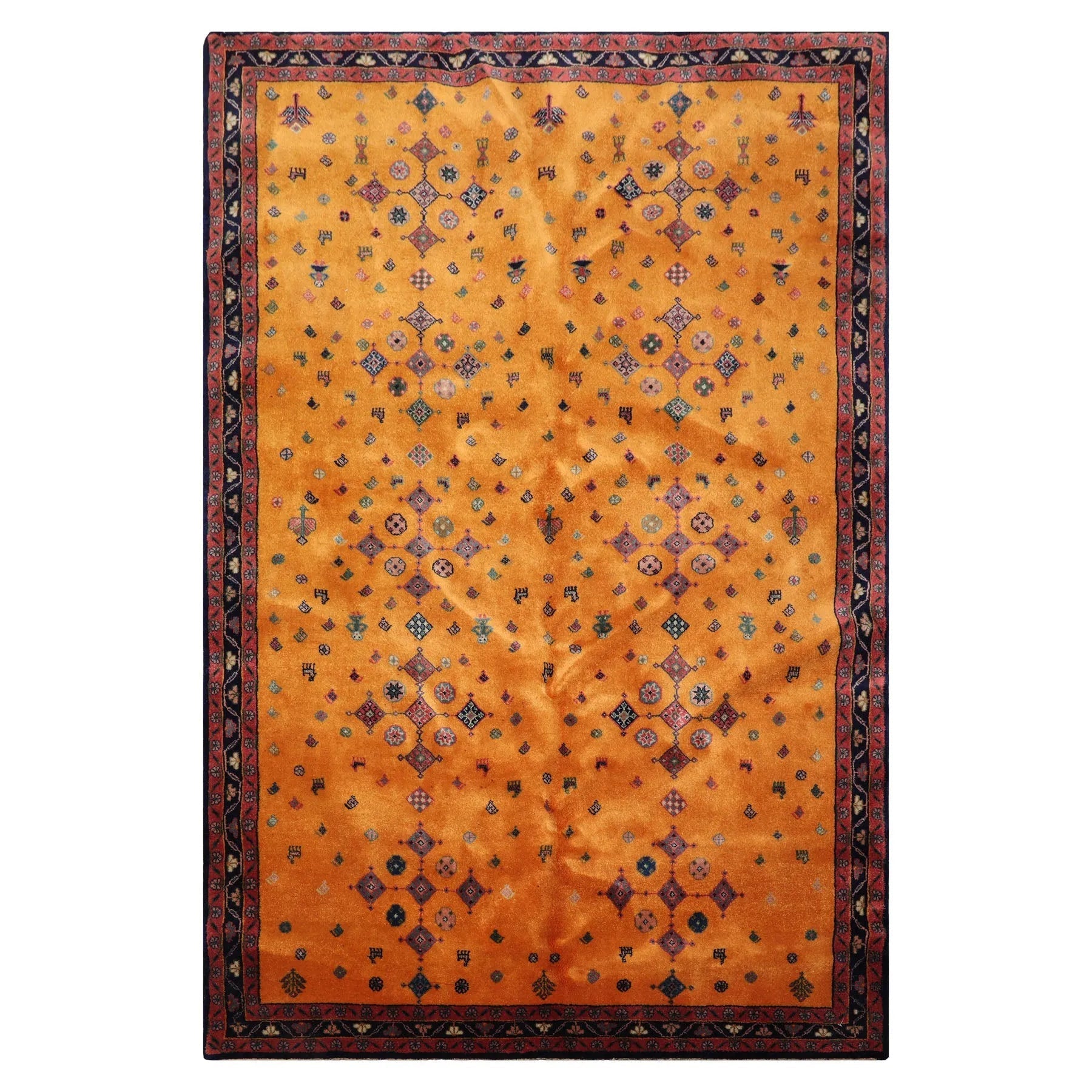 4'x6' Gold Hand Knotted Geometric Traditional 250 KPSI  Persian Wool Oriental Area Rug-1