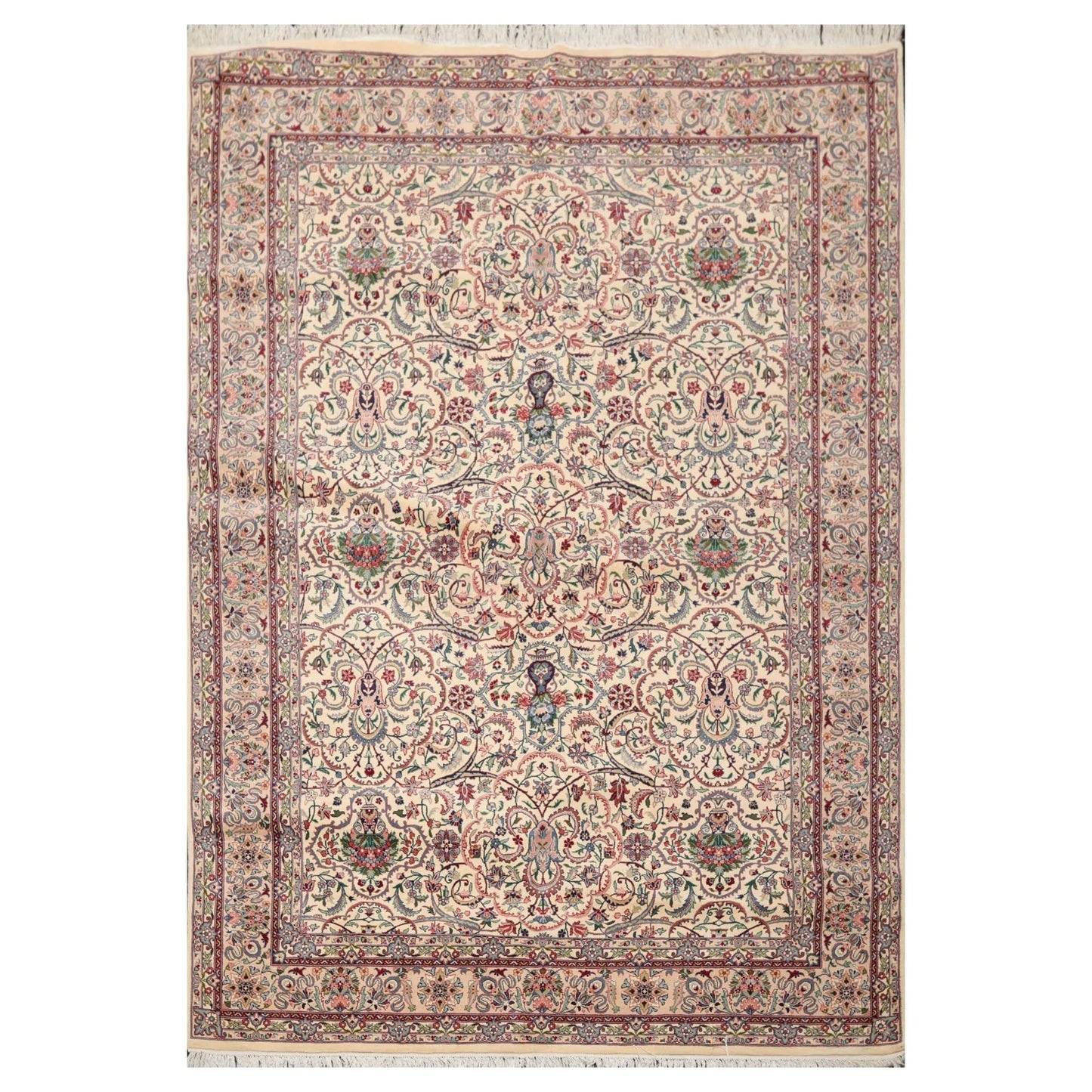 6'3" x 9'1" Hand Knotted 100% Wool Nain 16/18 Pak Persian 300 KPSI Area Rug Cream-1