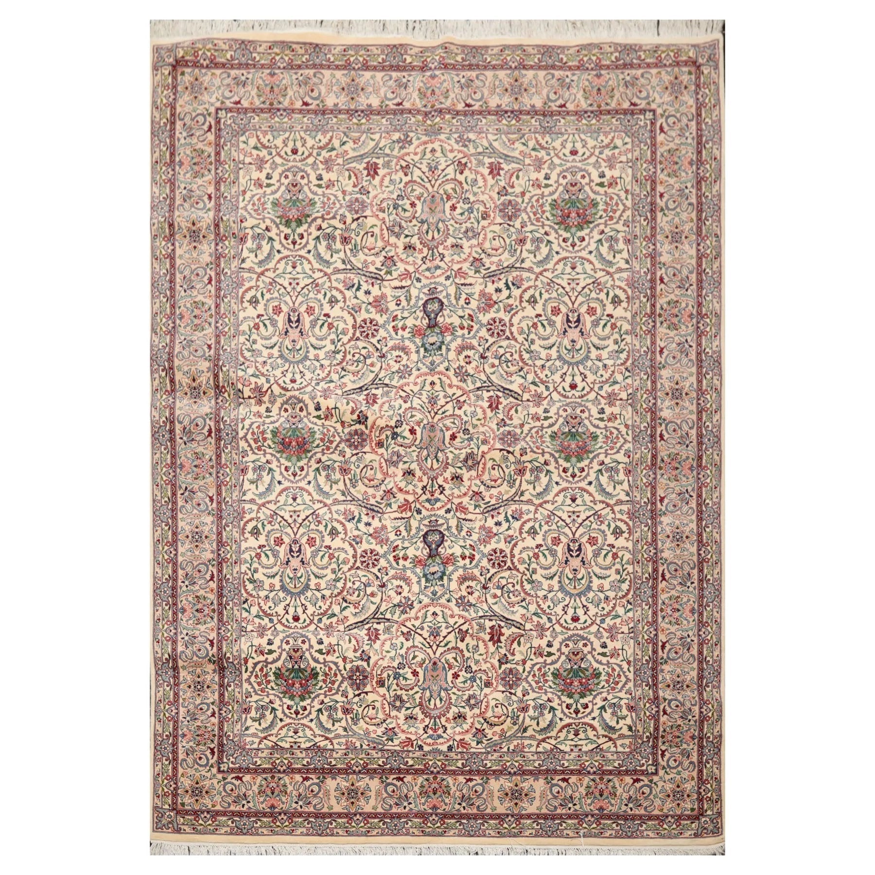 6'3" x 9'1" Hand Knotted 100% Wool Nain 16/18 Pak Persian 300 KPSI Area Rug Cream-1