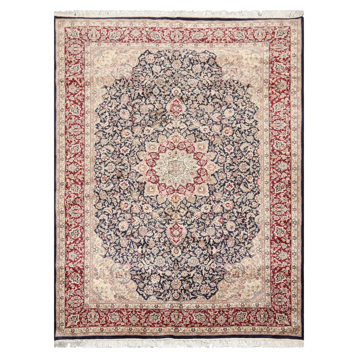 6'8" x 9'' Hand Knotted Wool Tabriz 16/18 Pak Persian 300 KPSI Area Rug Navy-1