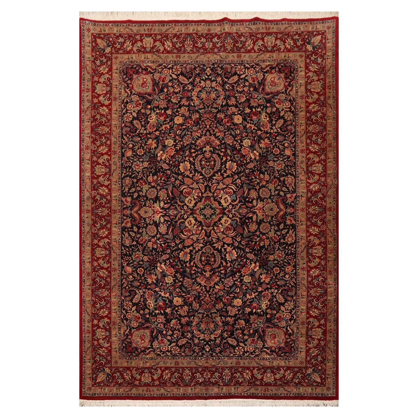 5'11" x 9' Hand Knotted Wool 300 KPSI Sarouk Oriental Area Rug Midnight Blue-2