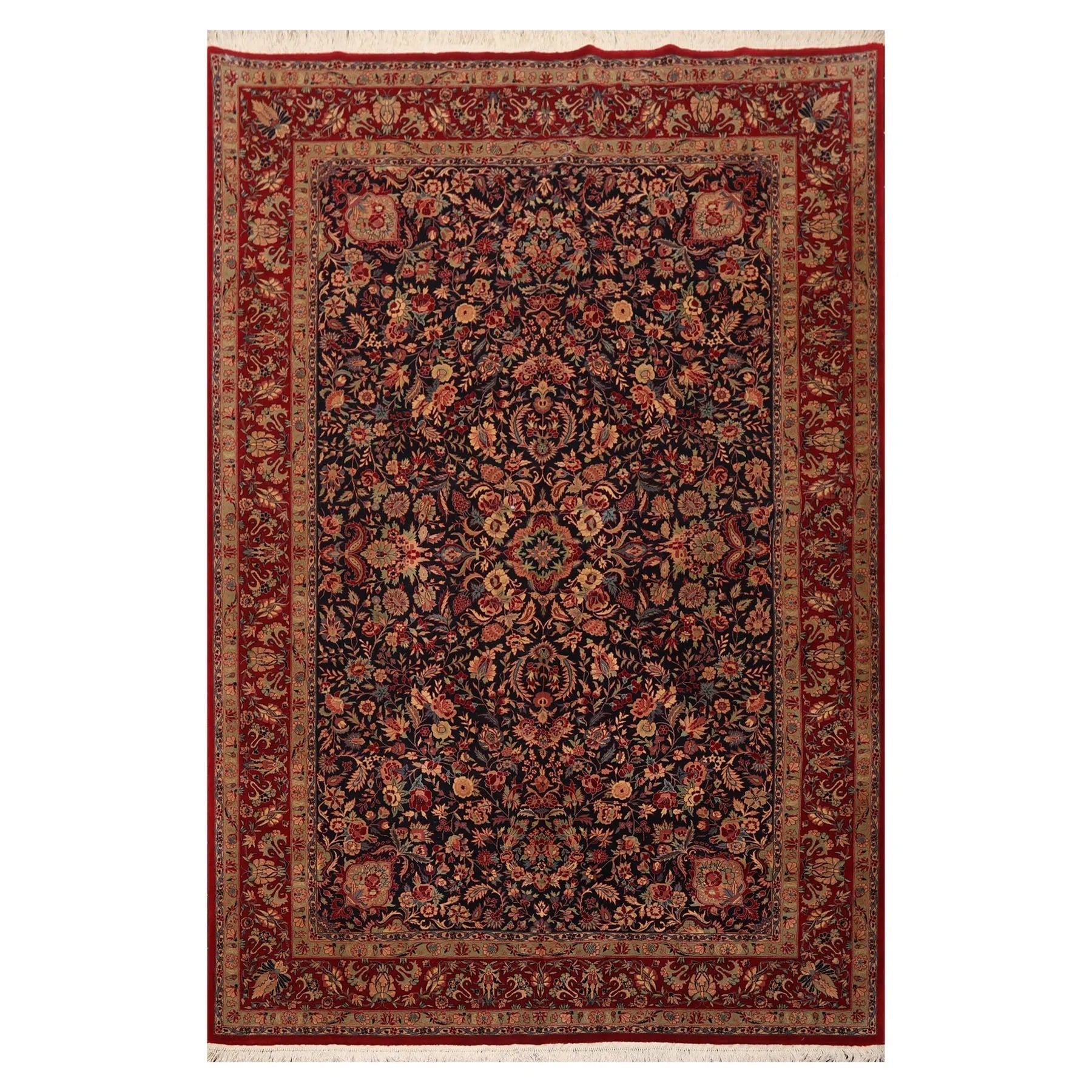 5'11" x 9' Hand Knotted Wool 300 KPSI Sarouk Oriental Area Rug Midnight Blue-2