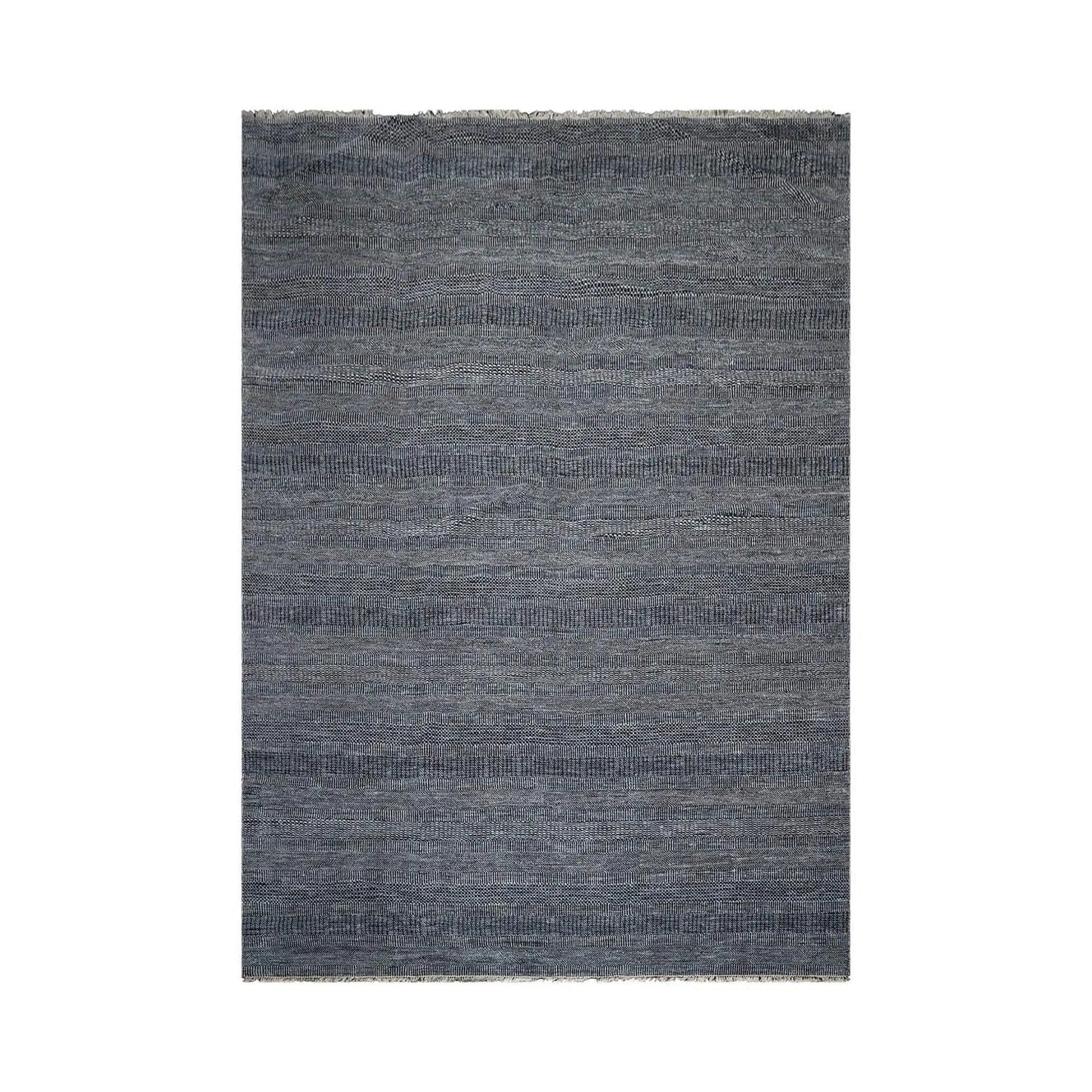 10'x14' Blue Hand Knotted Modern & Contemporary Geometric Tibetan Wool and Bamboo Silk Oriental Area Rug-1
