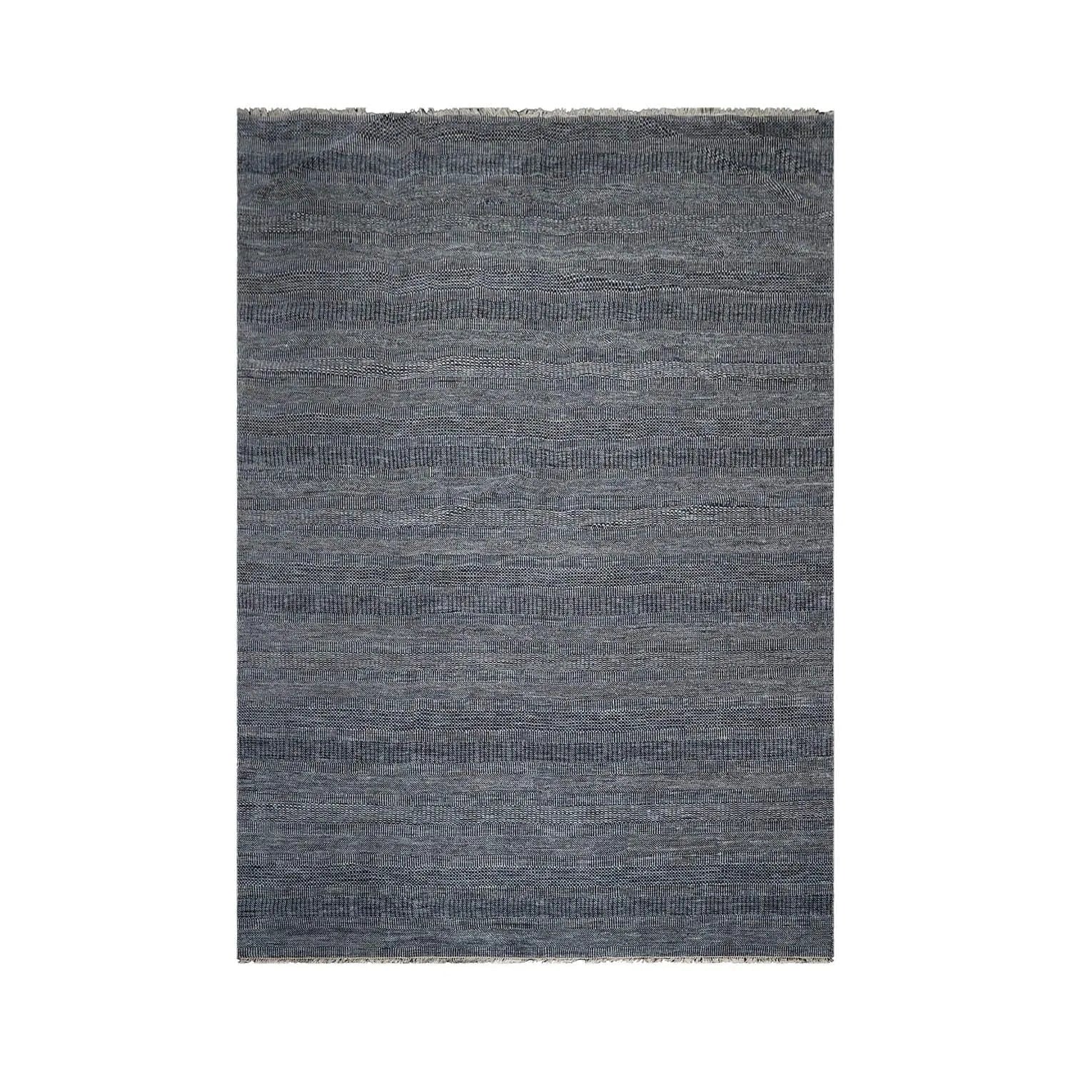 10'x14' Blue Hand Knotted Modern & Contemporary Geometric Tibetan Wool and Bamboo Silk Oriental Area Rug-1