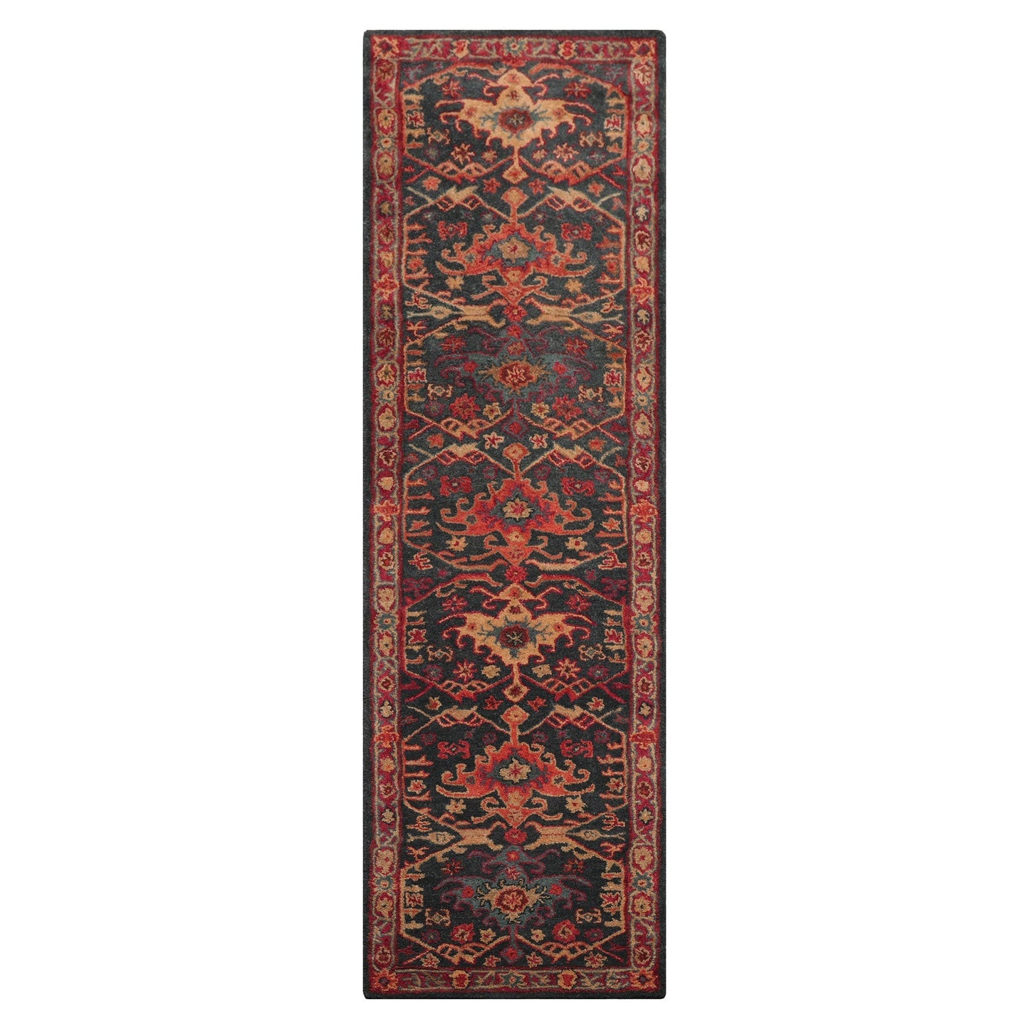 Handmade Multi Size 100% Wool Dark Blue Oriental Area Rug-5