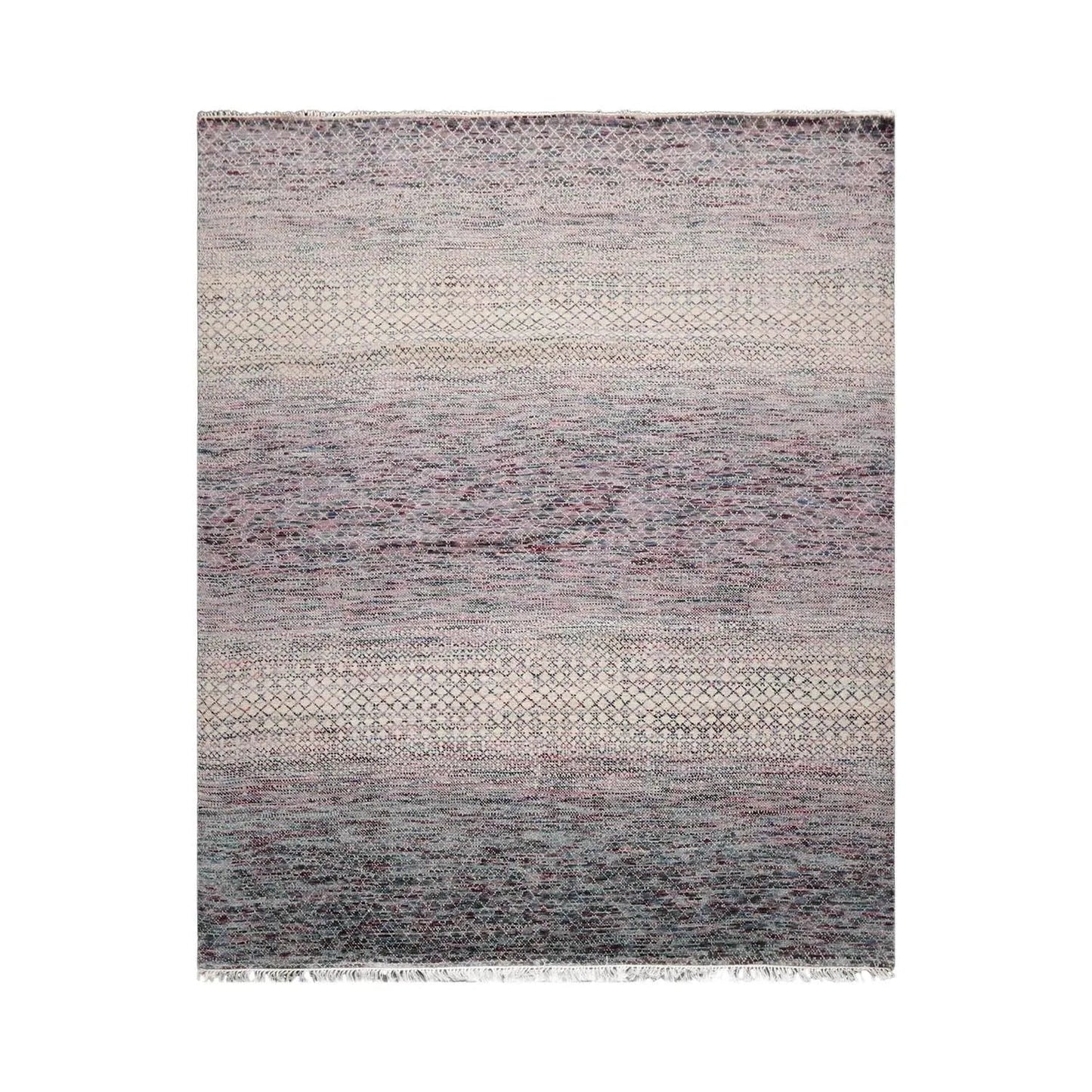 8'x10' Beige Hand Knotted Modern Geometric Tibetan Wool and Bamboo Silk Oriental Area Rug-1