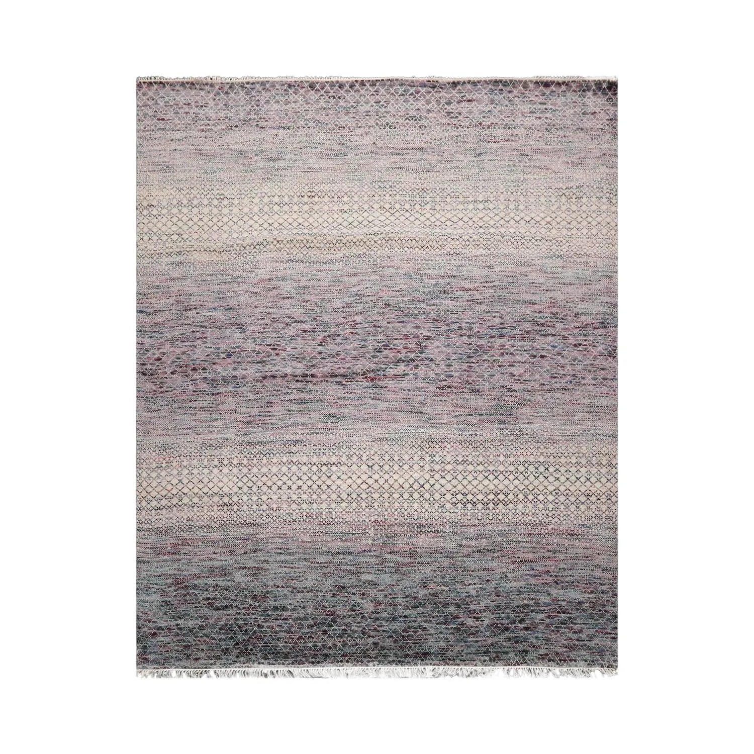 8'x10' Beige Hand Knotted Modern Geometric Tibetan Wool and Bamboo Silk Oriental Area Rug-1