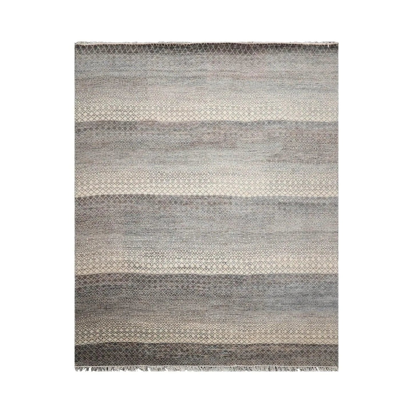 8'x10' Beige Hand Knotted Modern Geometric Tibetan Wool and Bamboo Silk Oriental Area Rug-1