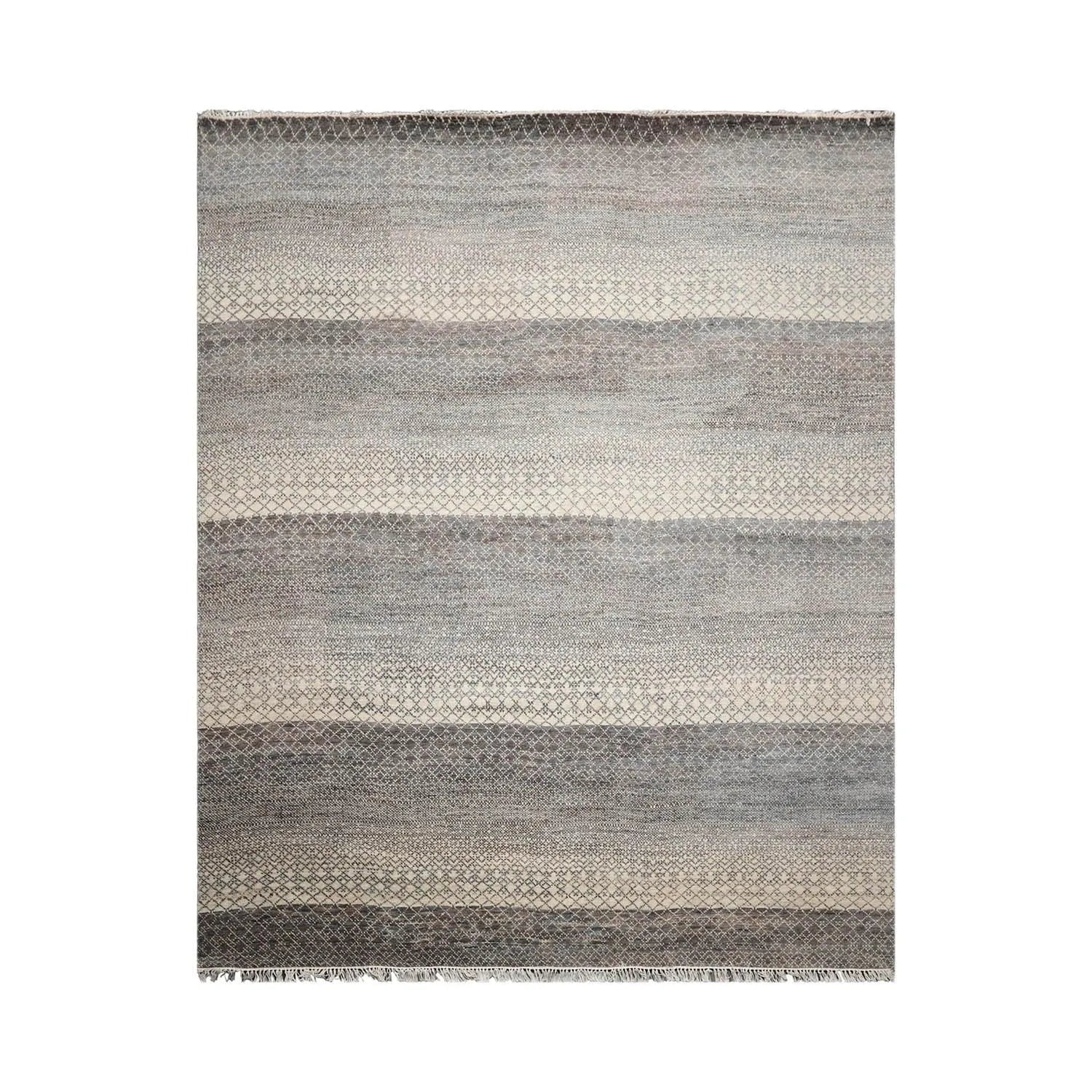 8'x10' Beige Hand Knotted Modern Geometric Tibetan Wool and Bamboo Silk Oriental Area Rug-1