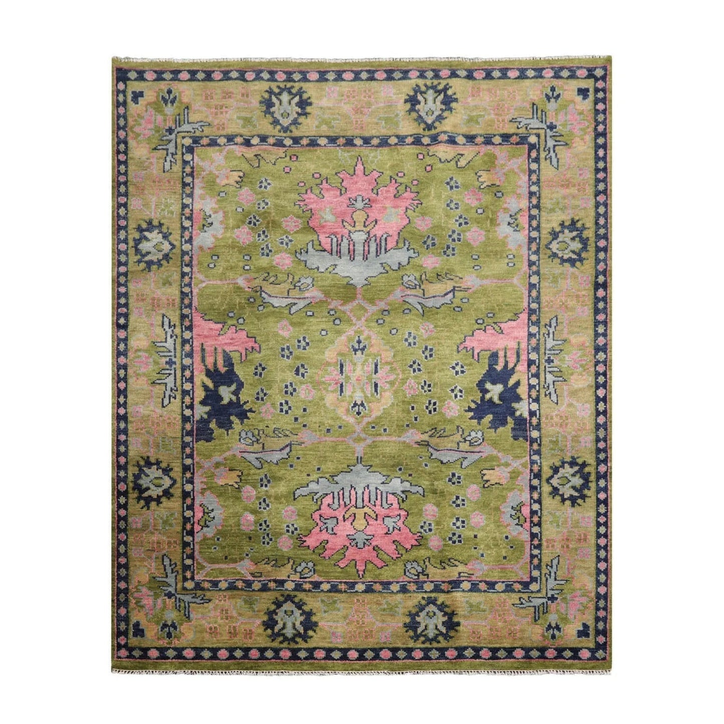 Multi Sizes Green, Pink Hand Knotted Muted Turkish Oushak 100% Wool Traditional Oriental Area Rug-3